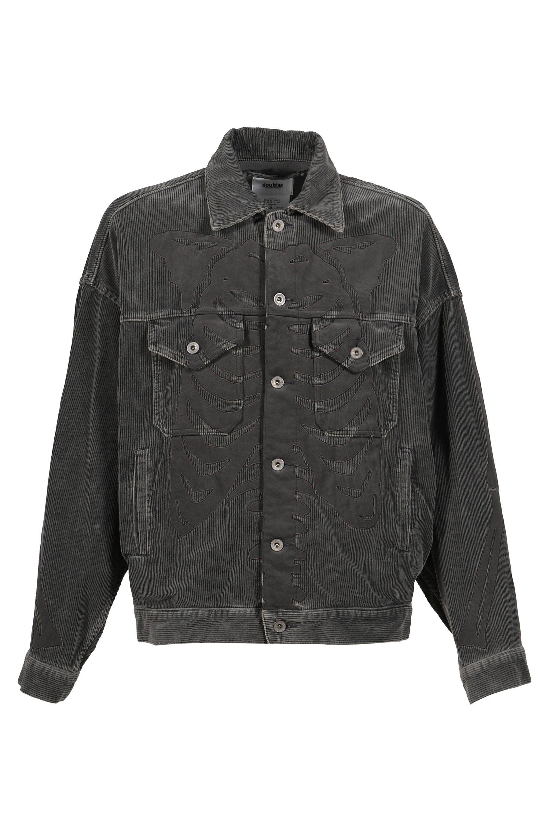 BONE APPLIQUE CORDUROY JACKET / GRY - 5