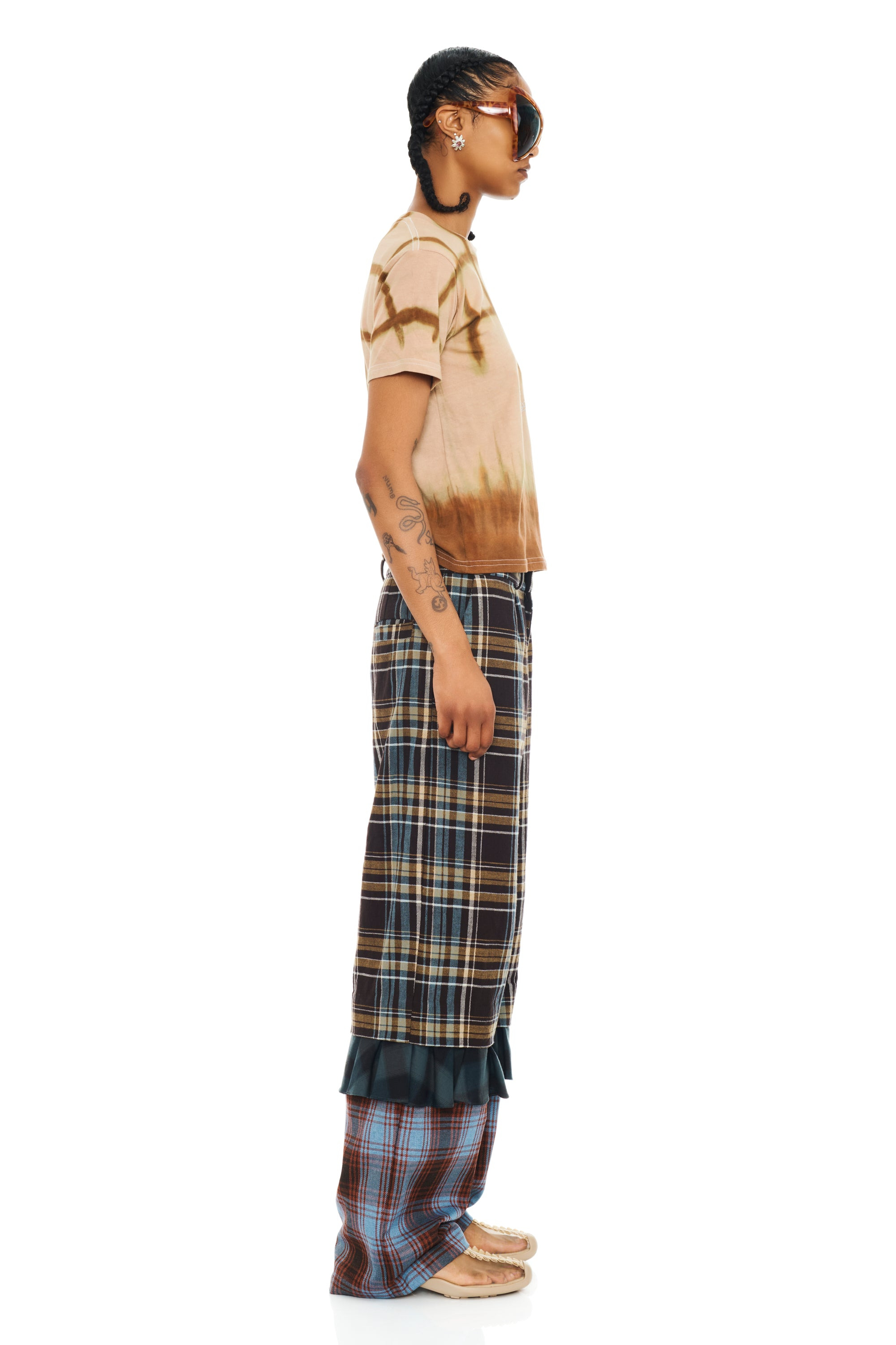 CAMEL PLAID PAINTED RHINESTONE TEE - 4