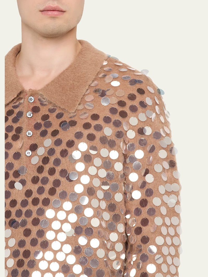 ZANKOV Men's Sequined Mohair-Blend Polo Sweater outlook