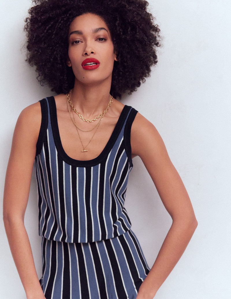 Liz Knitted Tank-True Navy Stripe - 1
