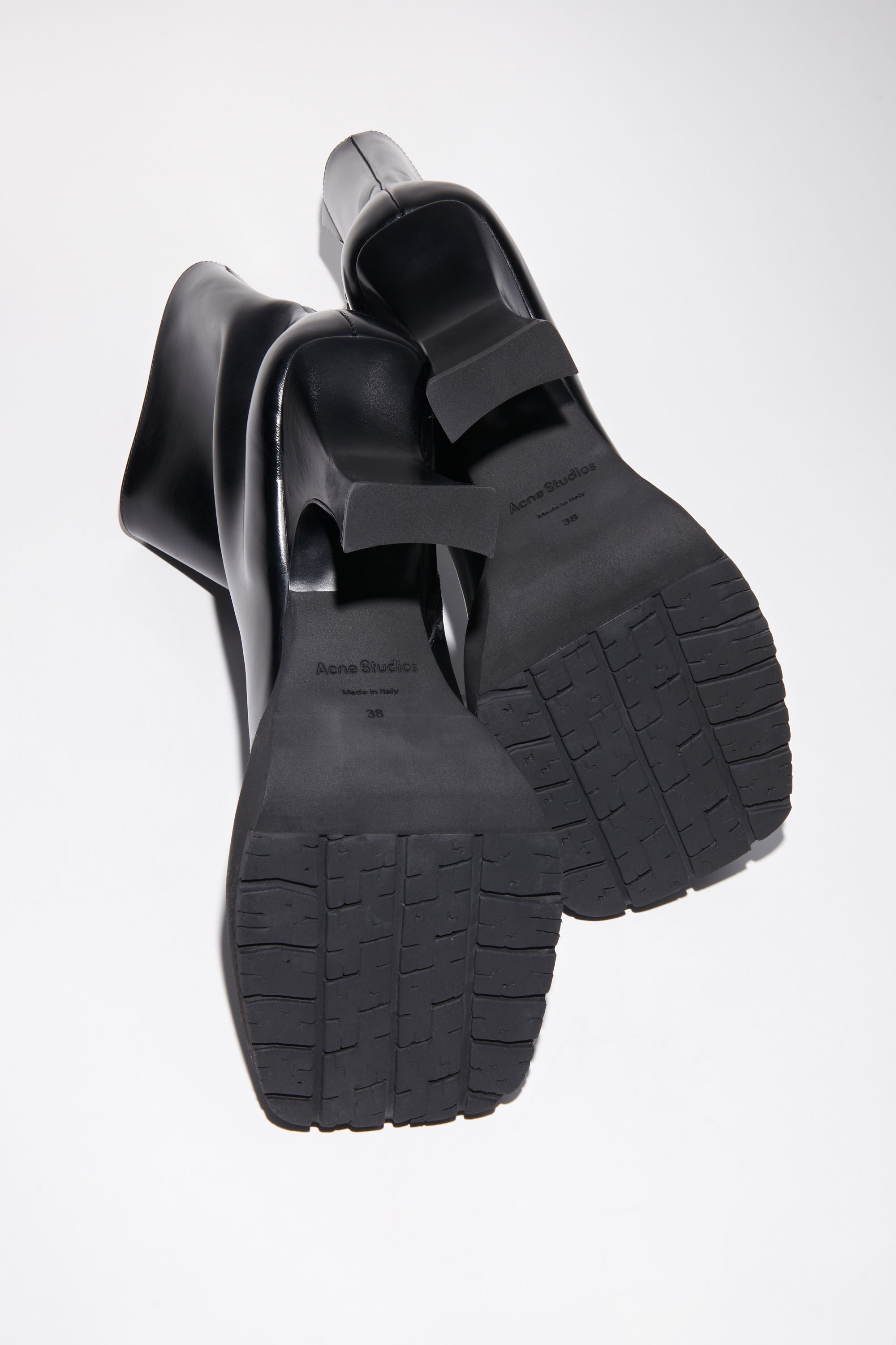 Platform heel leather ankle boots - Black - 4