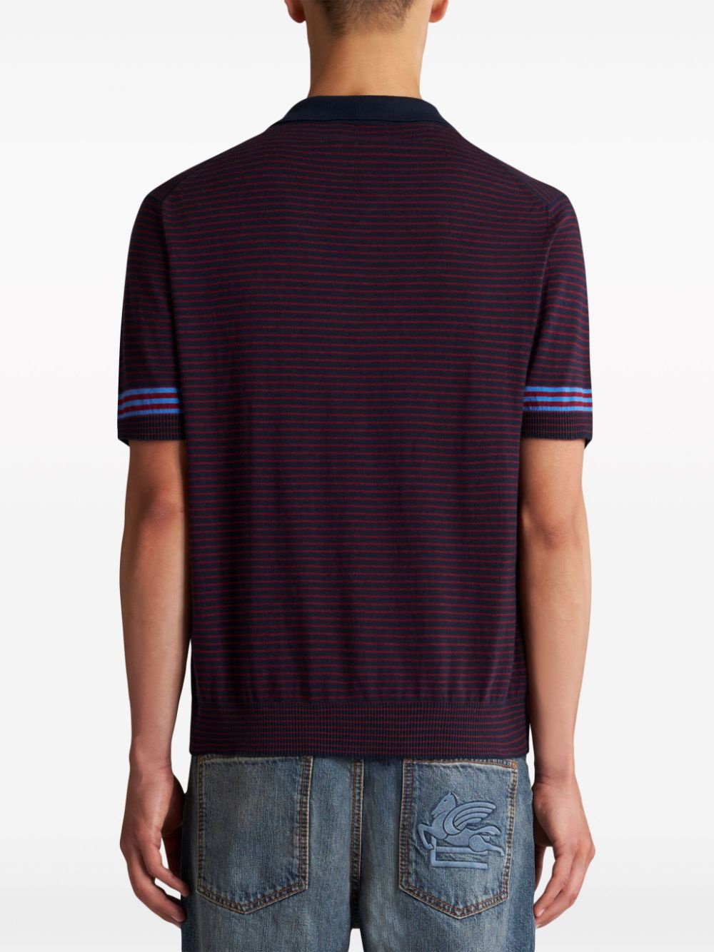 striped fine-knit polo shirt - 3