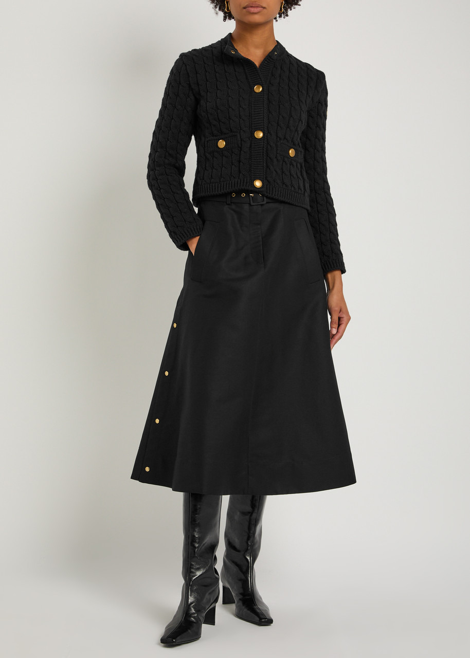 Moncler Belted Cotton-poplin Midi Skirt - 4