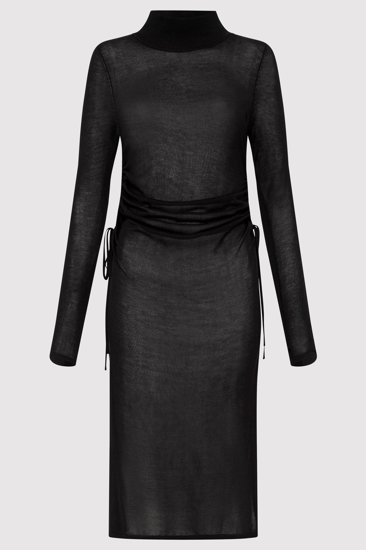 Sheer Ruched Dress - Black - 1