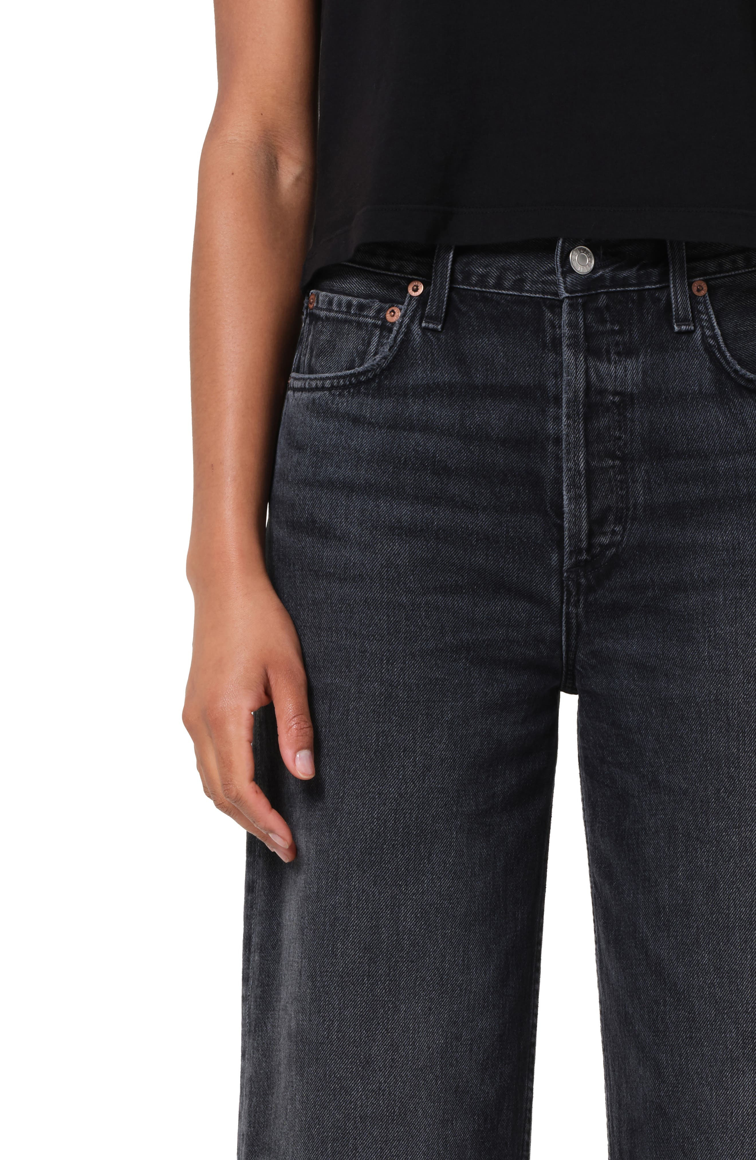 AGOLDE Ren High Waist Ankle Wide Leg Jeans in Arcane Worn Medium Black at Nordstrom - 4