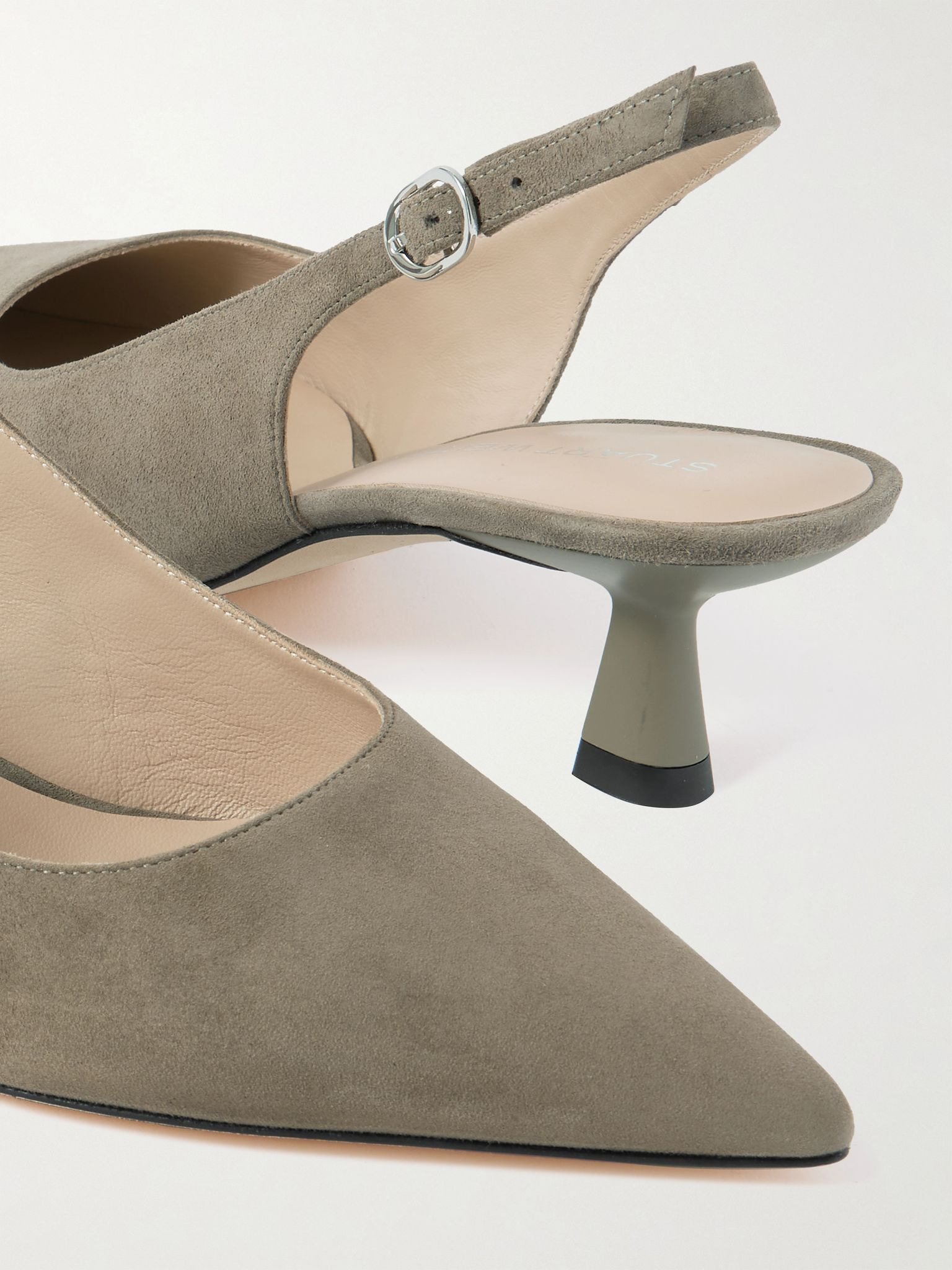 Stuart Sculpt leather-trimmed suede slingback pumps Taupe - 4