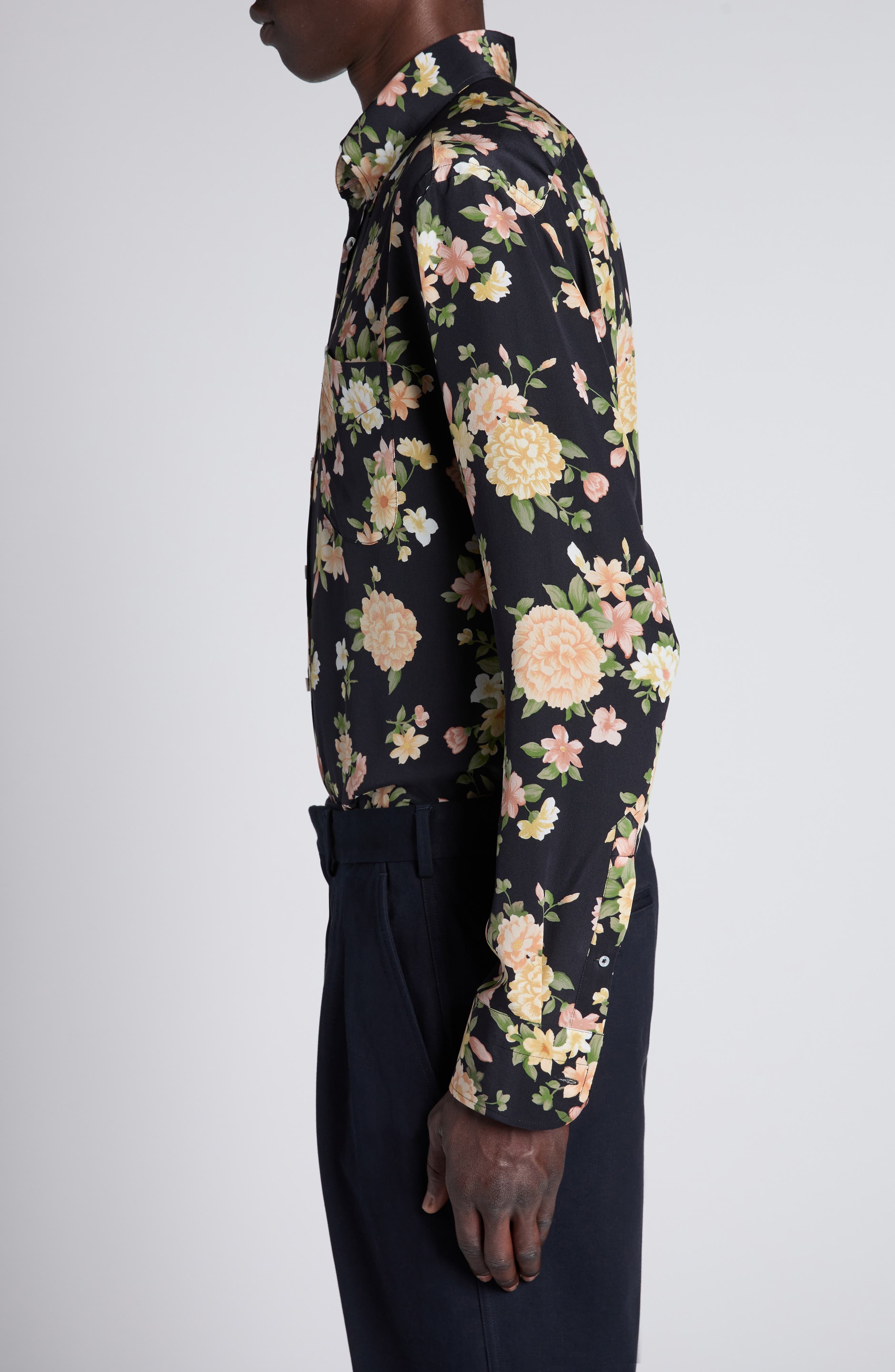 TOM FORD Hendrix Floral Silk Button-Down Shirt in Zdpco Combo Pink/Orange at Nordstrom - 4