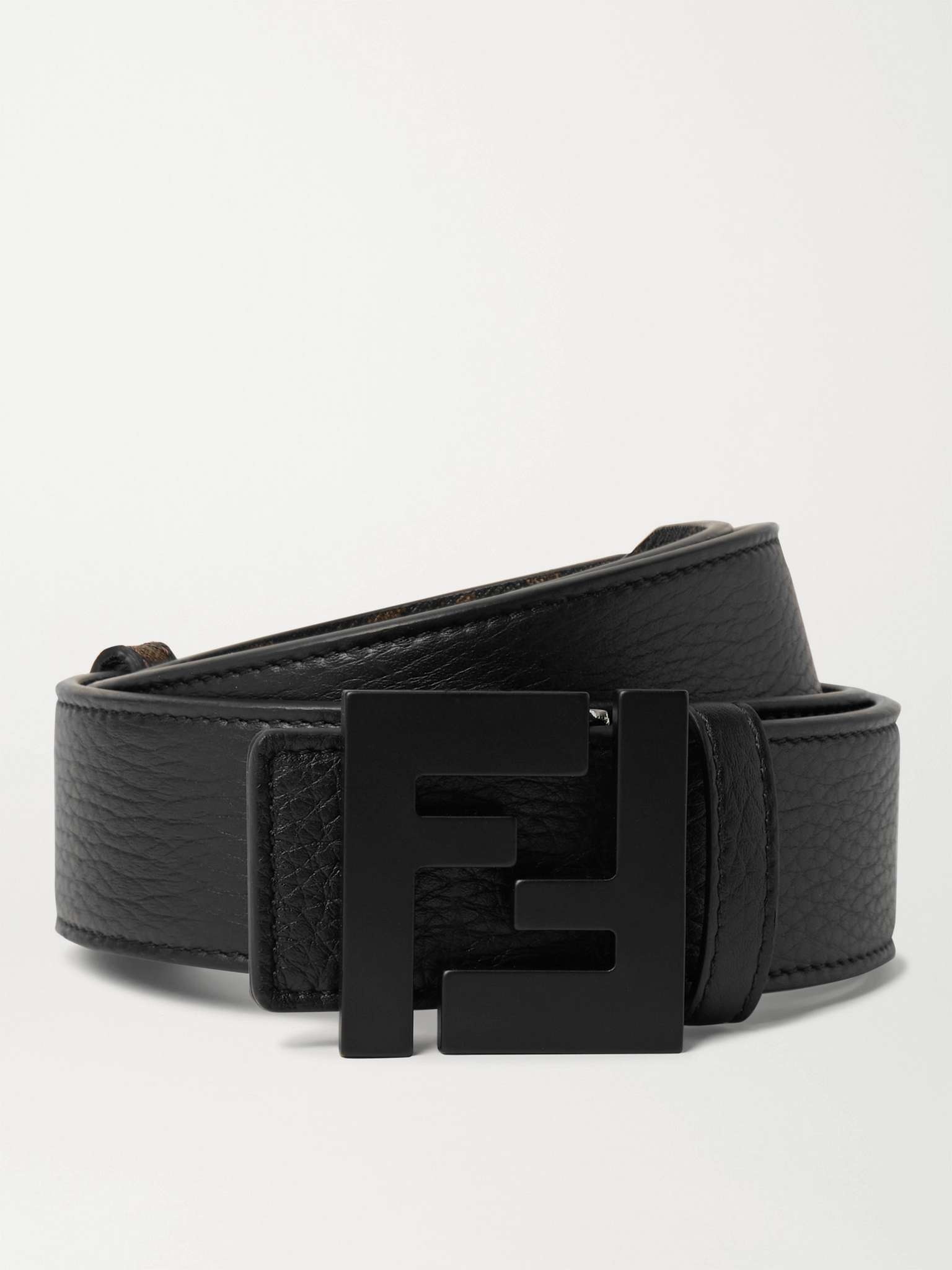 3.5cm Reversible Logo-Print Textured-Leather Belt - 1