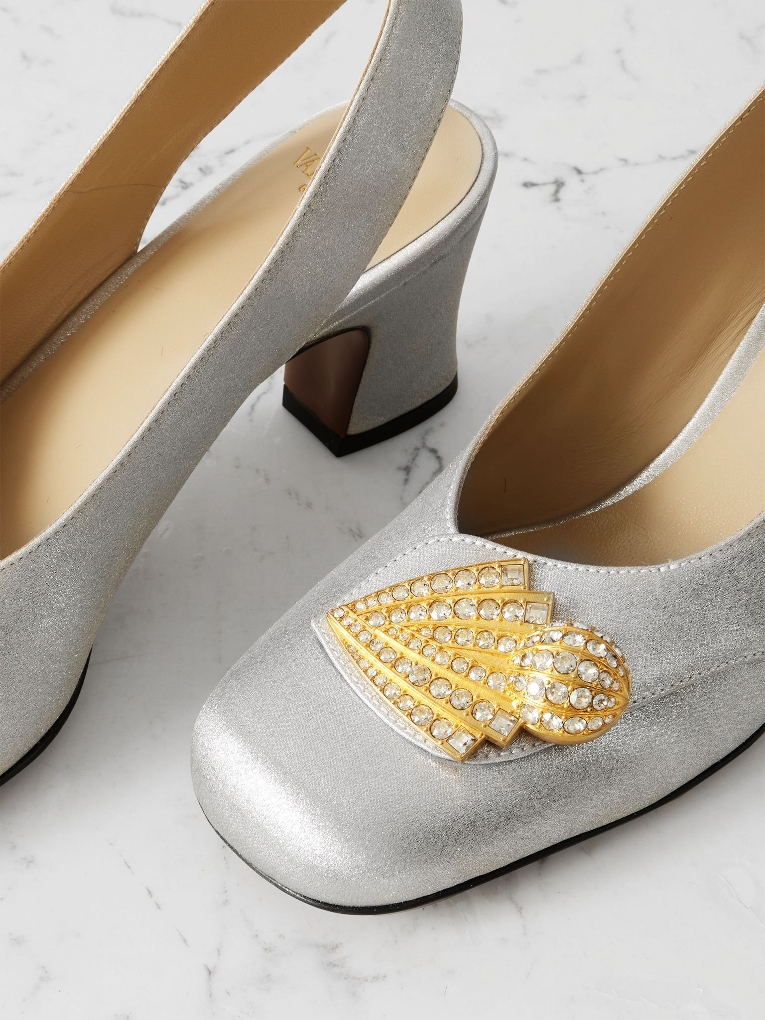 Adamantine 60 embellished glittered-leather slingback pumps Silver - 4