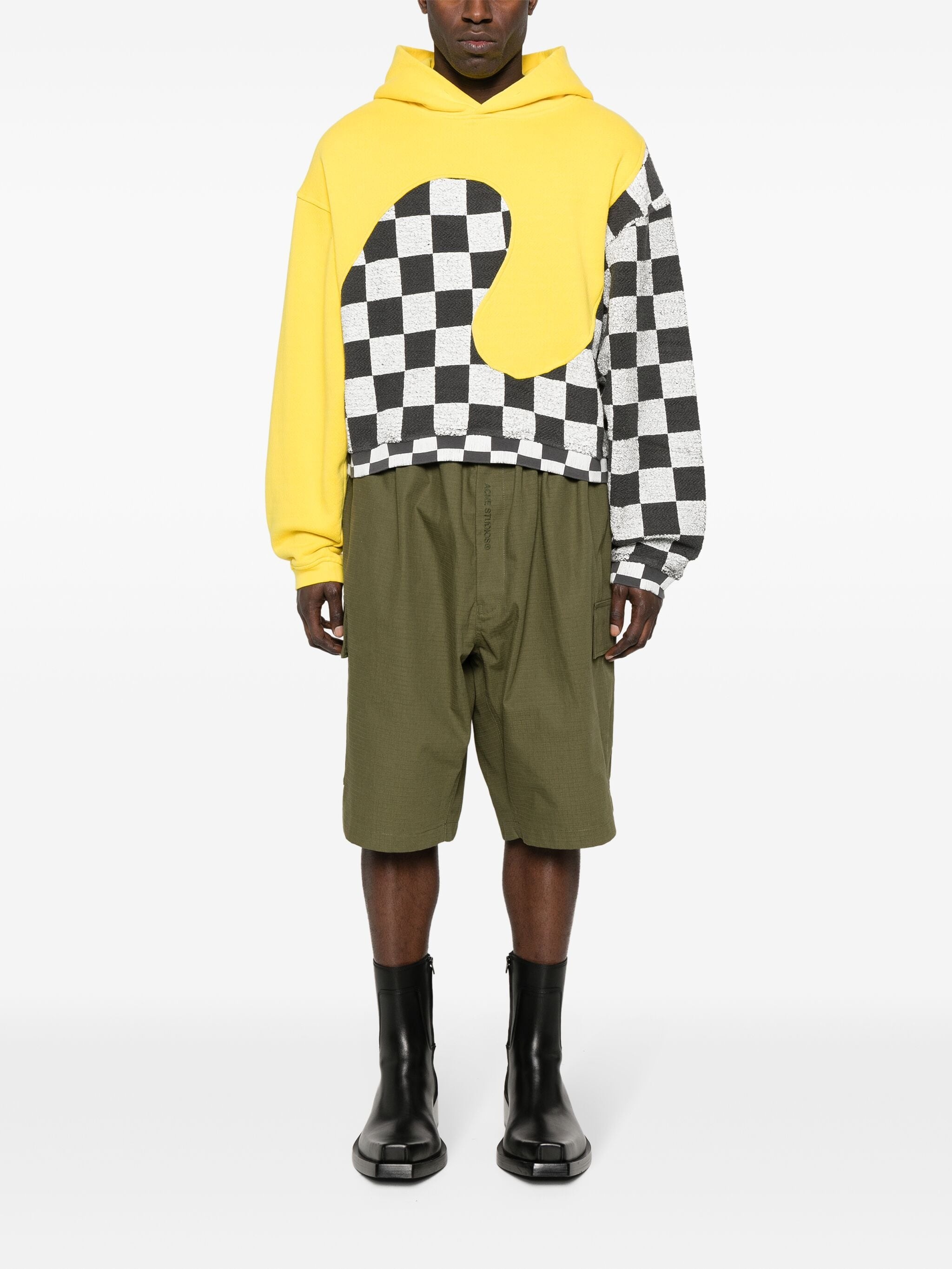 CHECK-PATTERN PANELLED COTTON HOODIE - 2