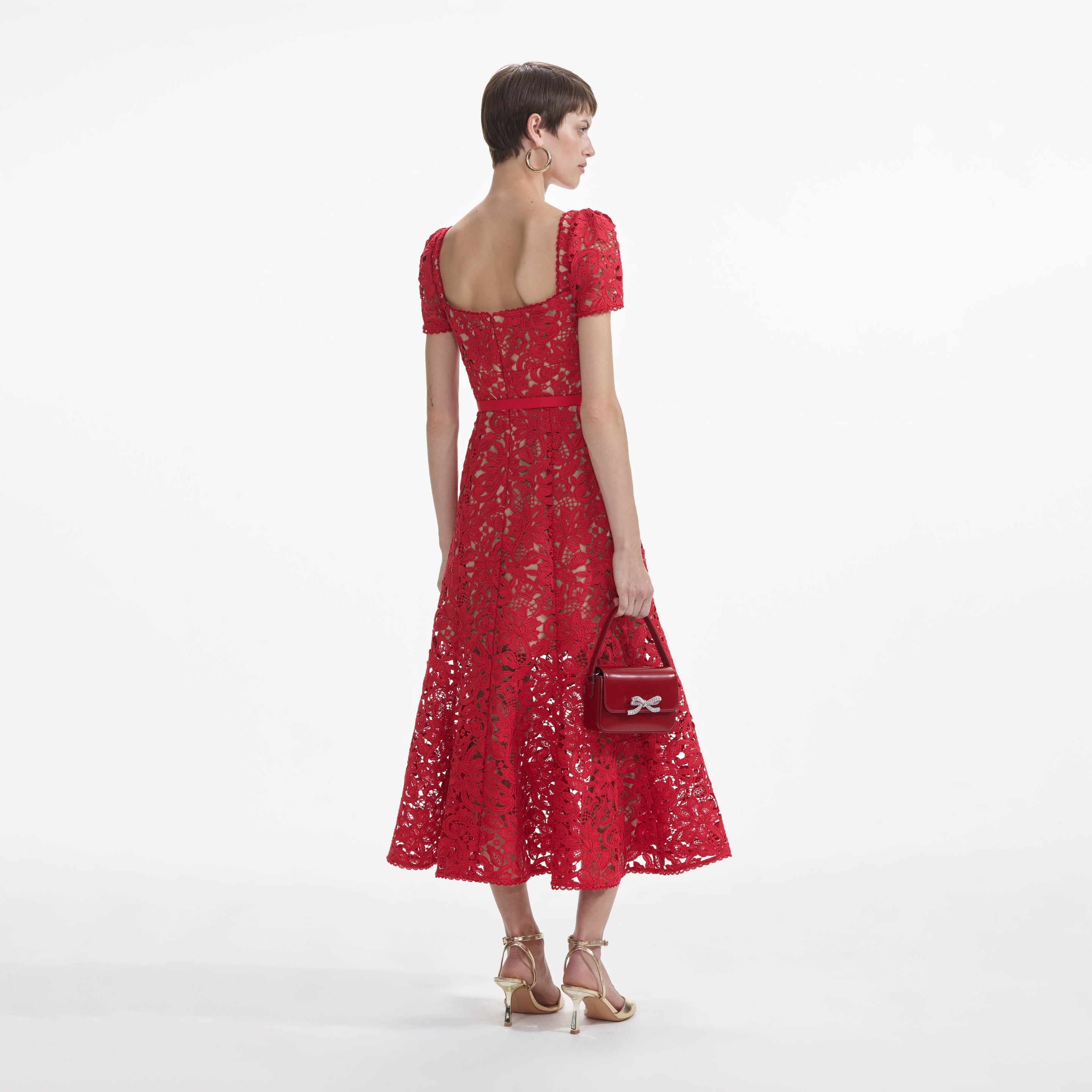 self-portrait Red Floral Lace Midi Dress - PF24-032M-R | REVERSIBLE