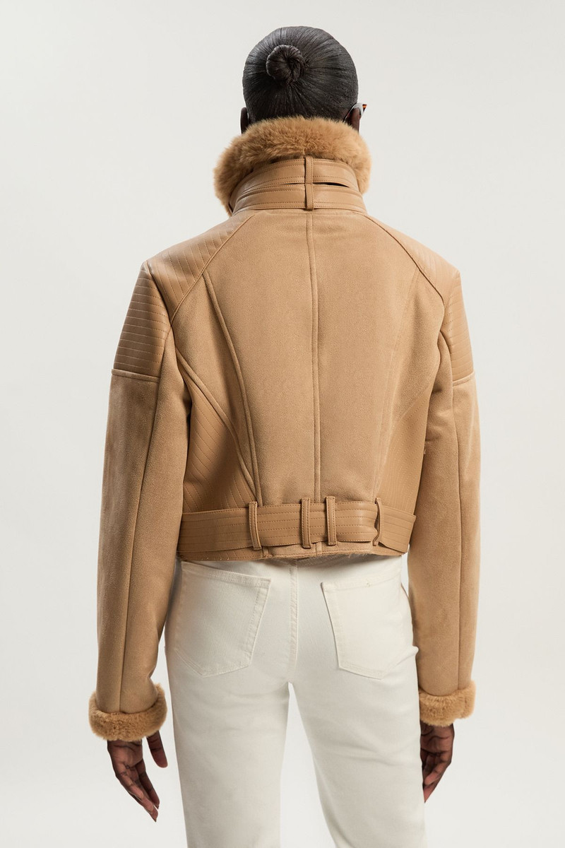 Faux Shearling Crop Biker Coat 6