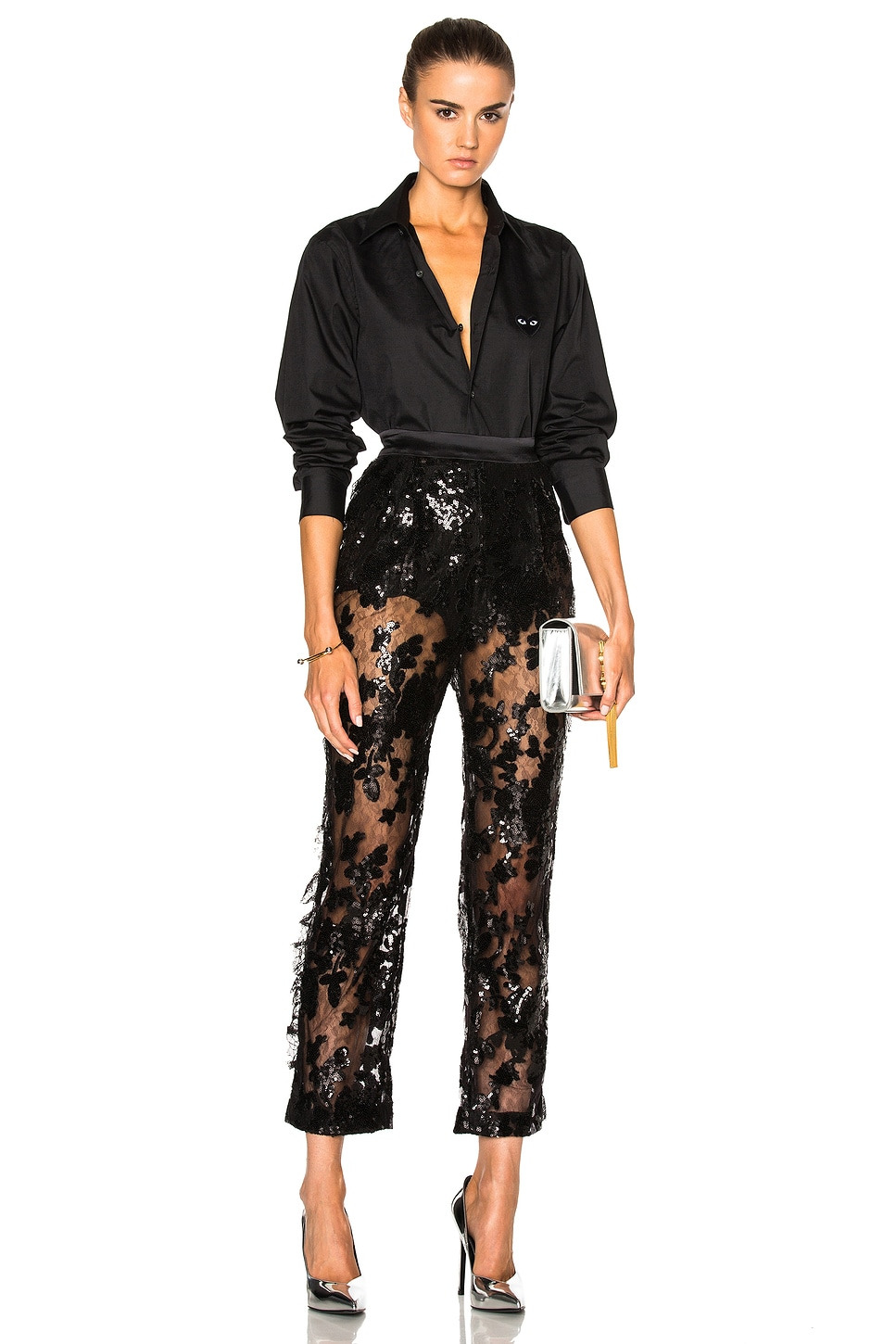 Black Emblem Cotton Button Down - 5