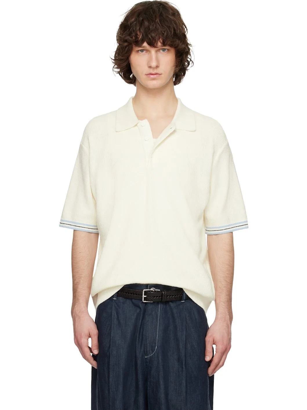 Off-White Collared Short-Sleeve Terry Knit Polo - 1