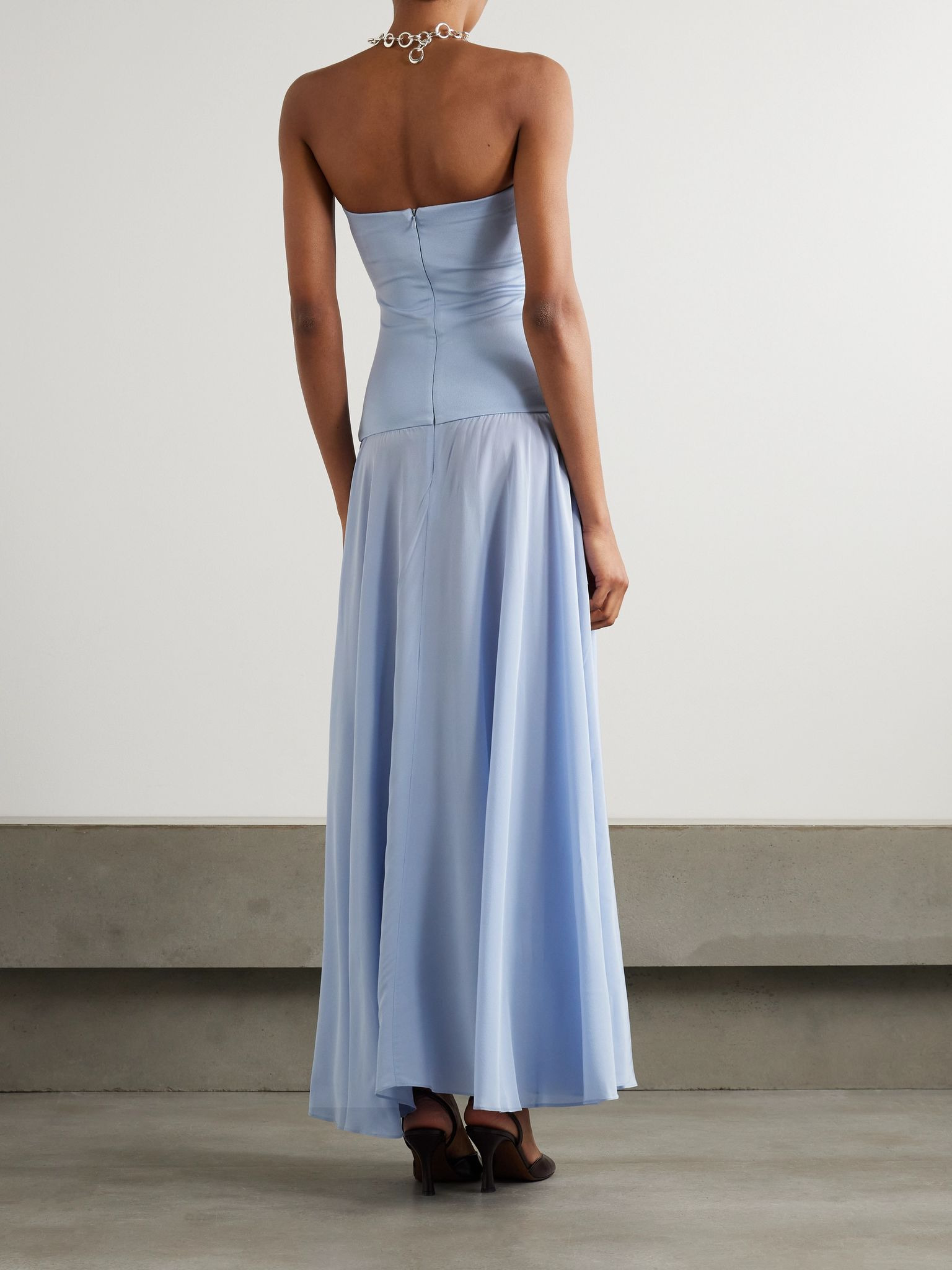 Illi strapless stretch-knit and silk-crepe maxi dress Blue - 3