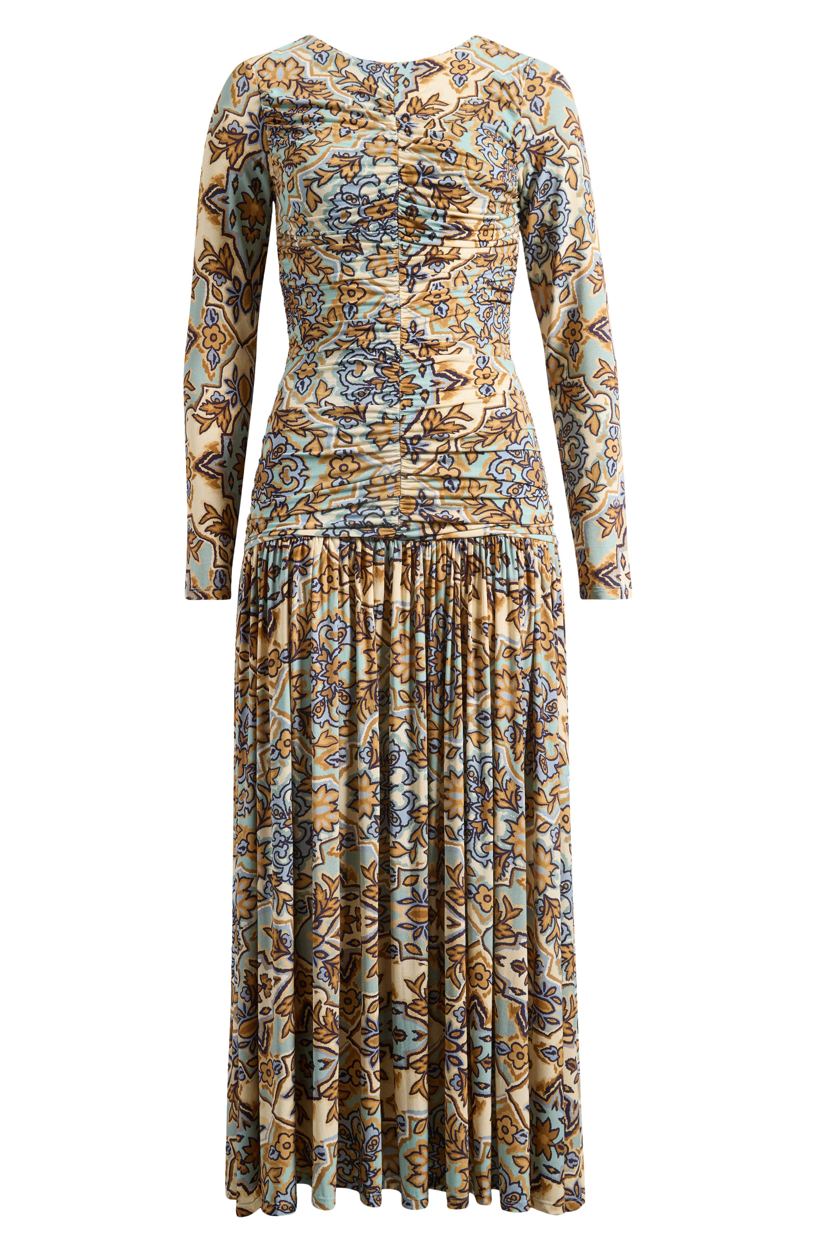 FARM Rio Winter Tapestry Long Sleeve A-Line Dress in Blue at Nordstrom - 5