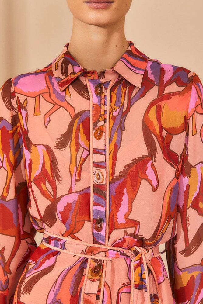 Rose Wild Horses Long Sleeve Mini Dress - 3