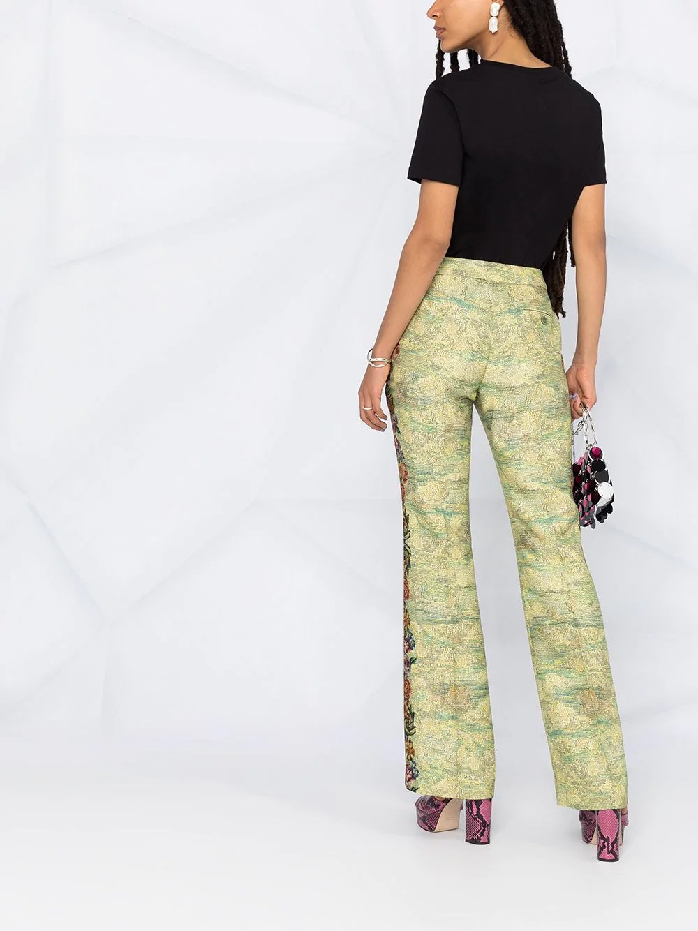 floral pattern flared trousers - 6