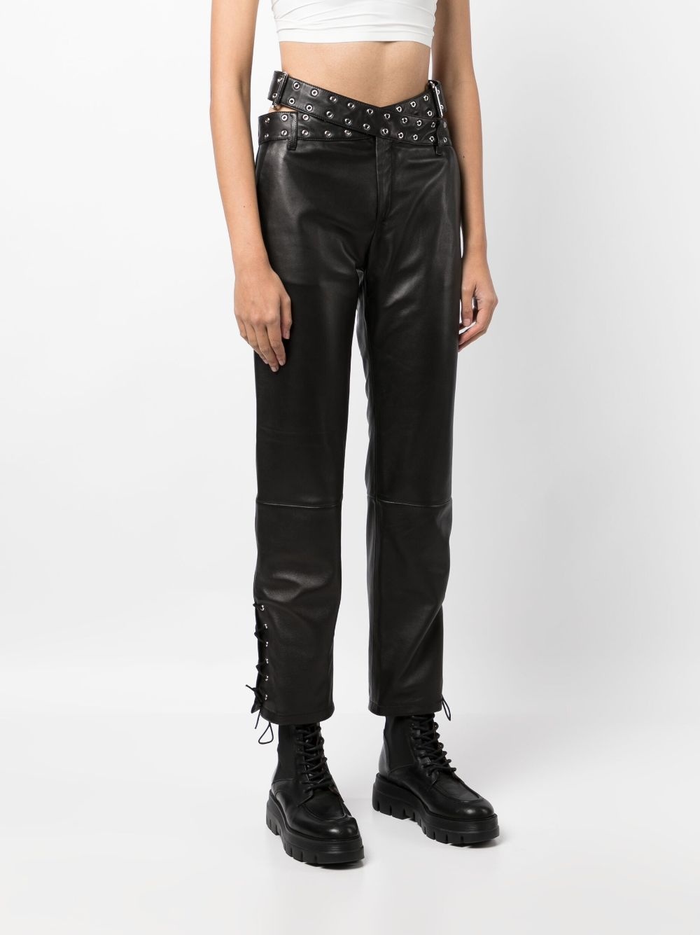 criss-cross belt leather trousers - 3