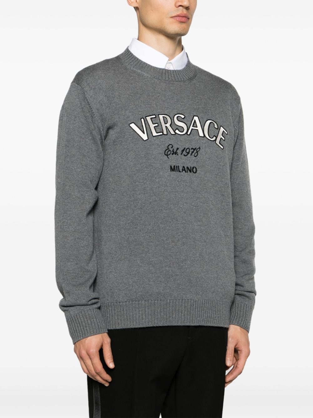 logo-embroidered wool jumper - 3