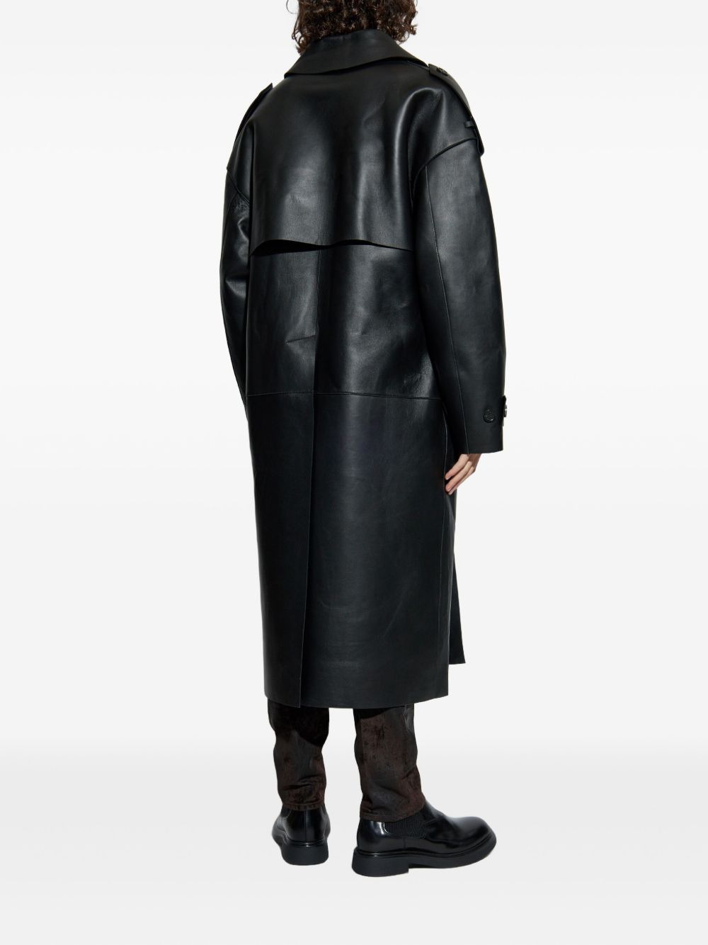 belted trench leather coat - 4
