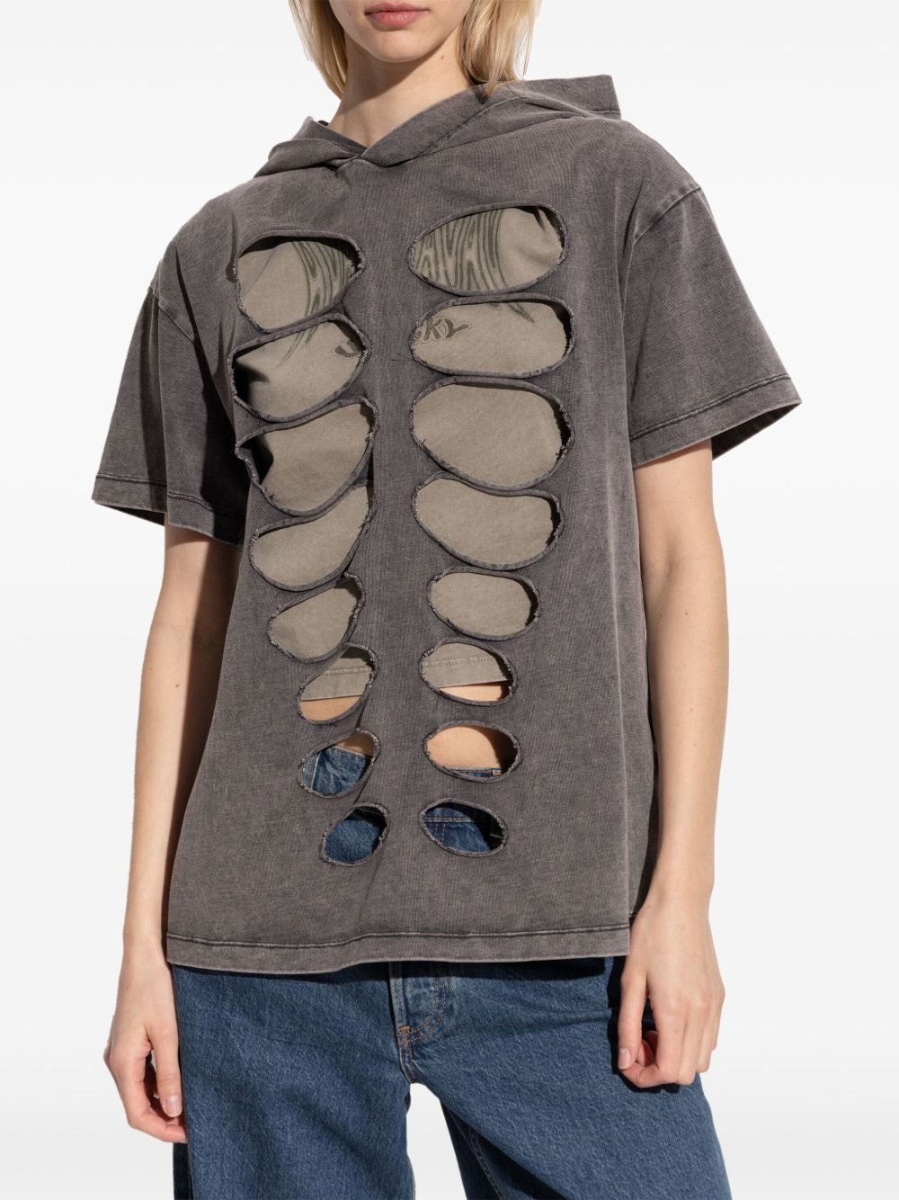 distressed hooded T-shirt - 2