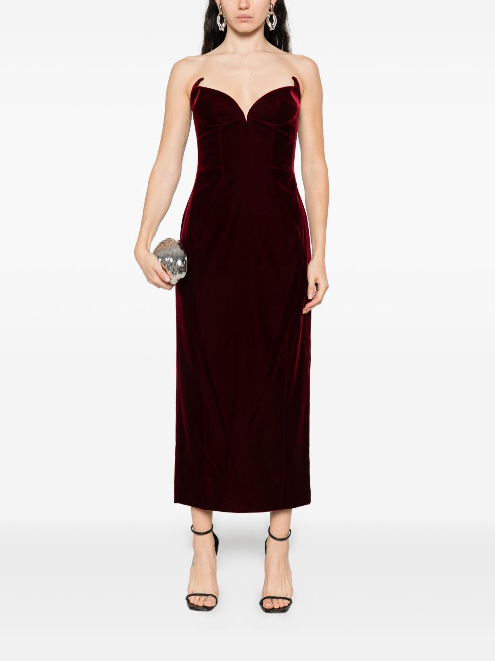 strapless velvet midi dress - 2