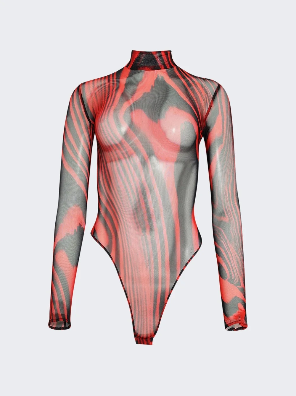 Printed Mesh Bodysuit Red And Black - 1