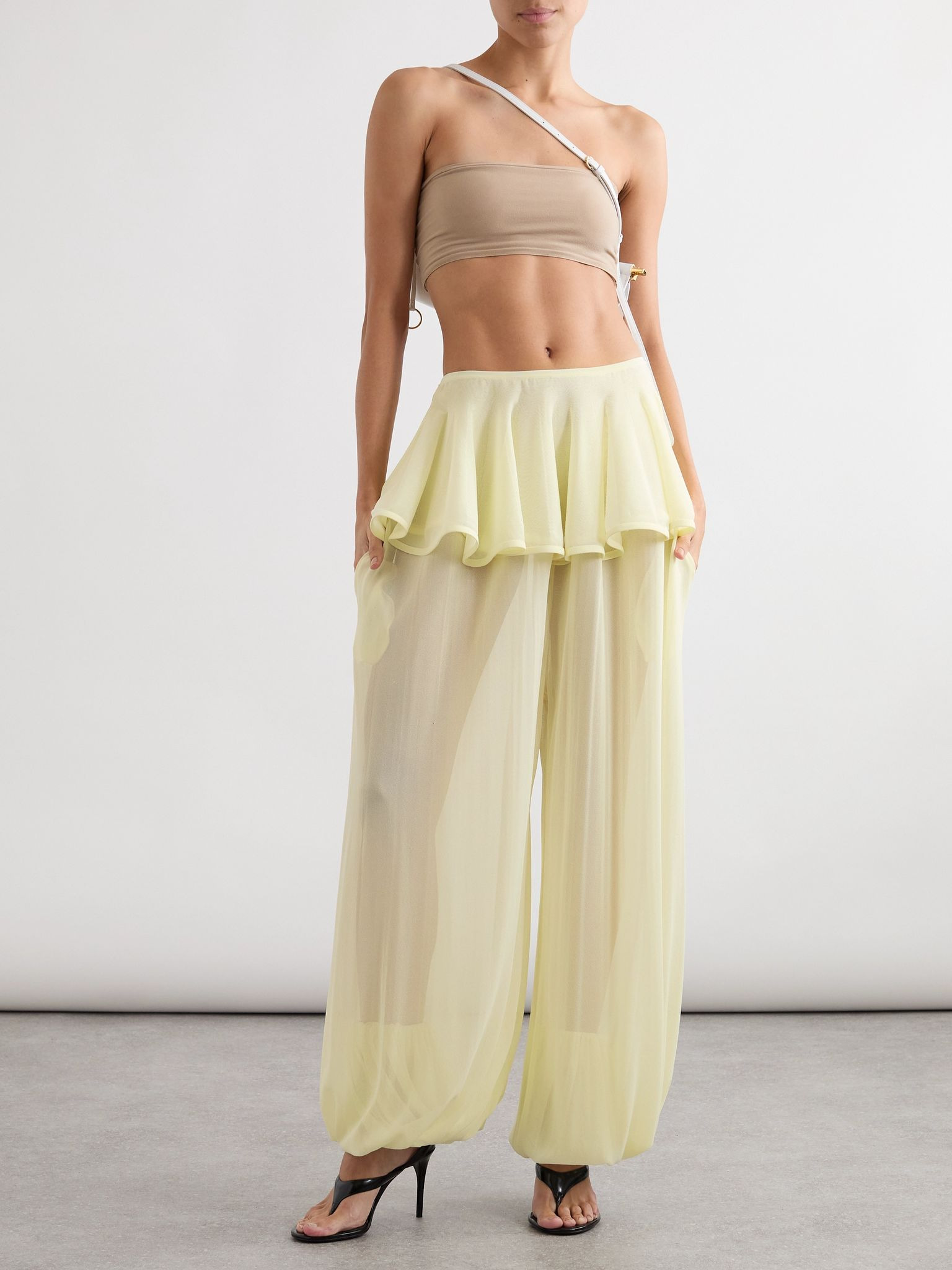 Stretch-jersey bandeau bra and briefs set Taupe - 3