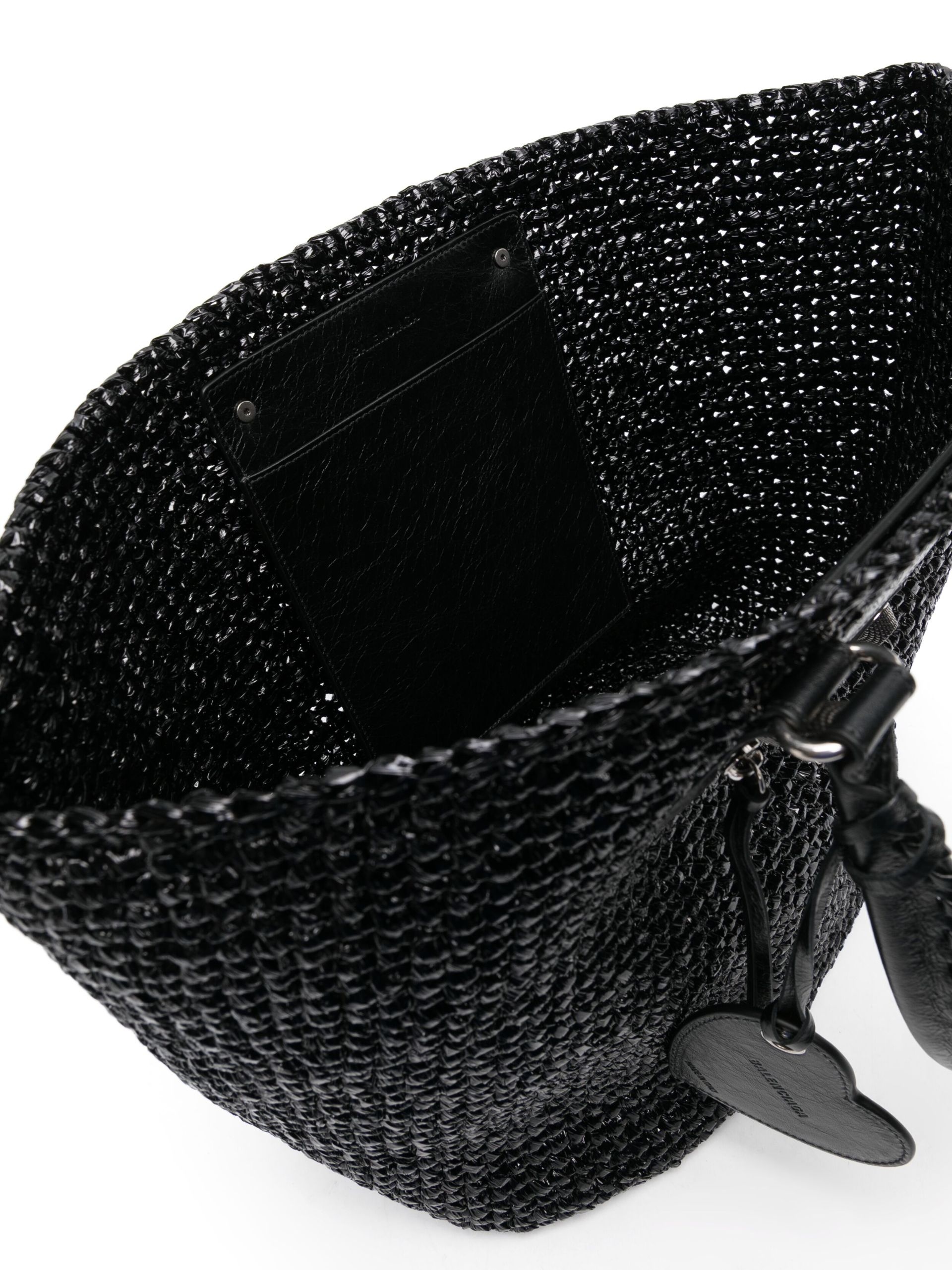 BALENCIAGA Black Le Cagole Panier Raffia Tote Bag