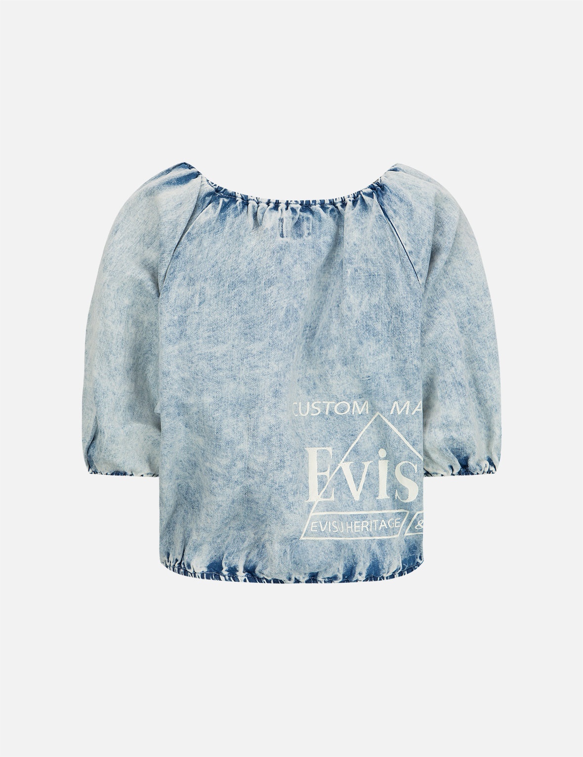 PUFF-SLEEVES CROPPED DENIM BLOUSE - 1