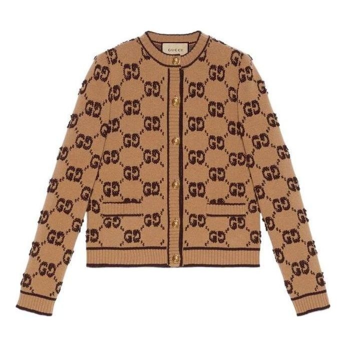 (WMNS) Gucci GG Wool Boucle Jacquard Cardigan 'Camel Brown' 713300-XKCNA-2668 - 1