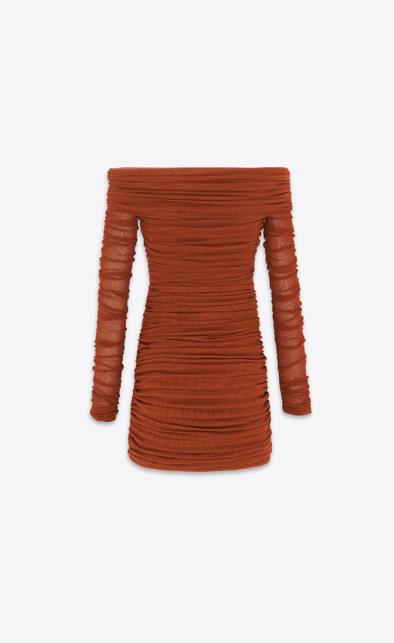 SAINT LAURENT ruched off-the-shoulder dress in tulle outlook