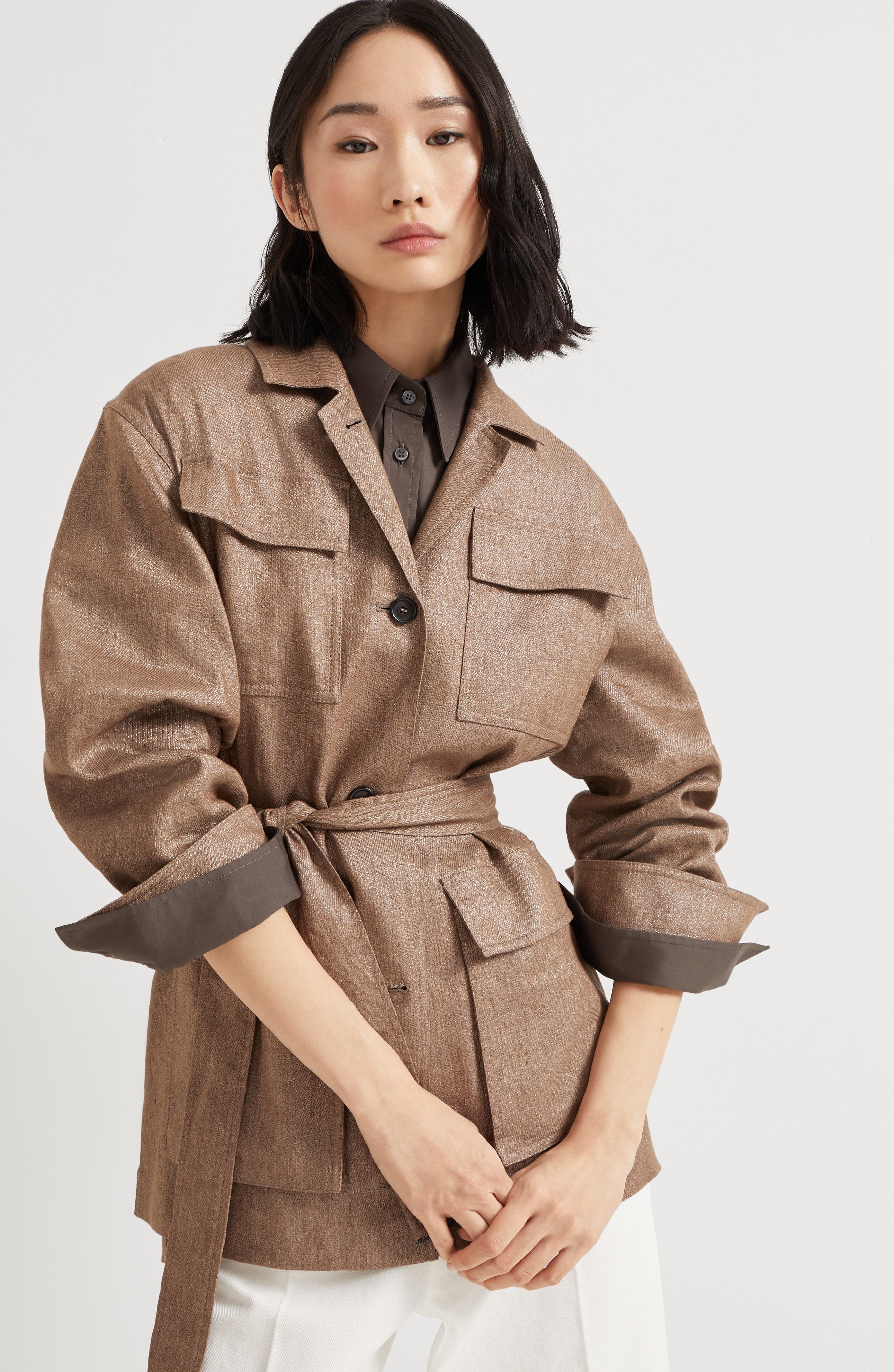 Brunello Cucinelli Sparkling twill Safari jacket in Hazelnut at Nordstrom - 5