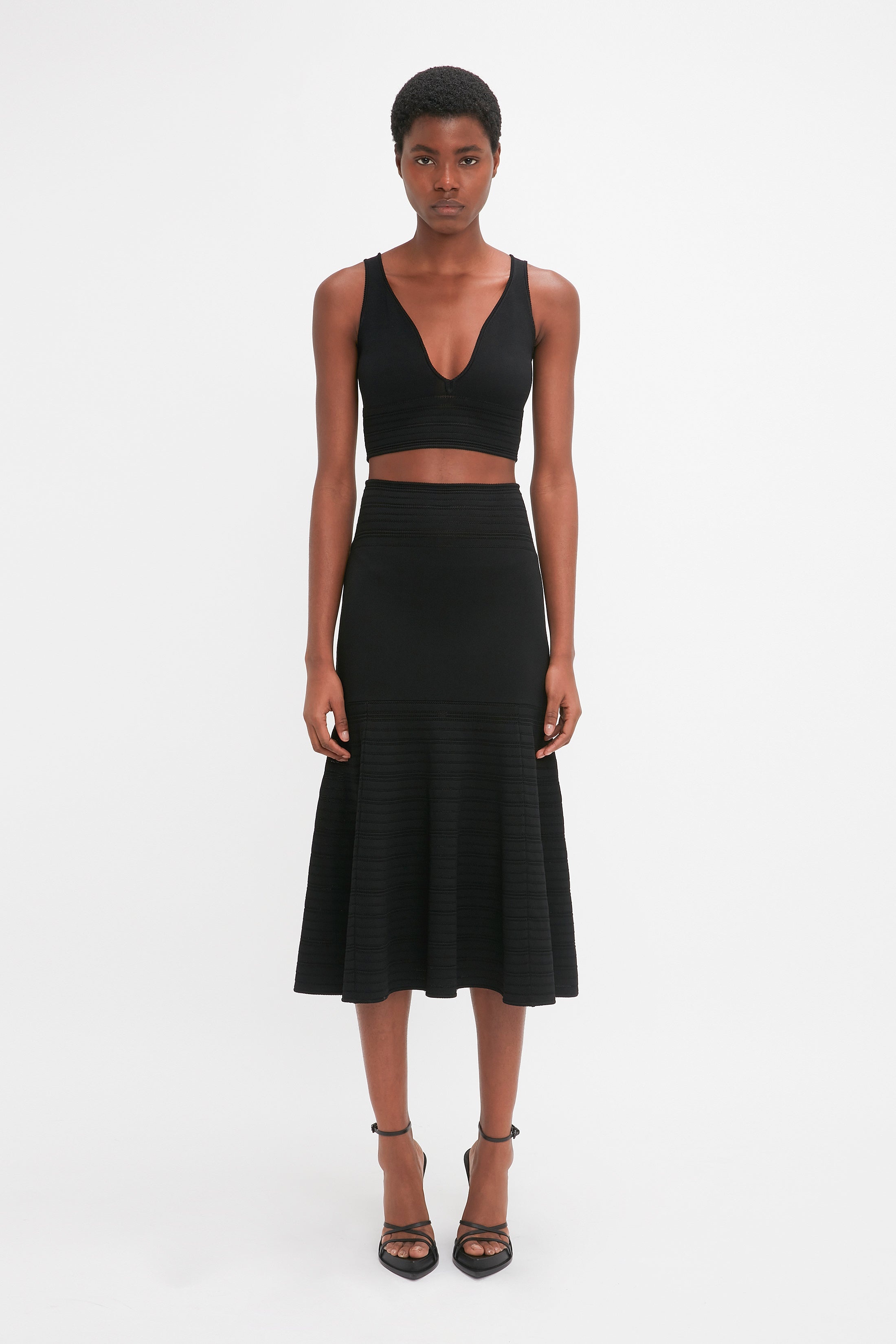 Fit And Flare Midi Skirt In Black - 2