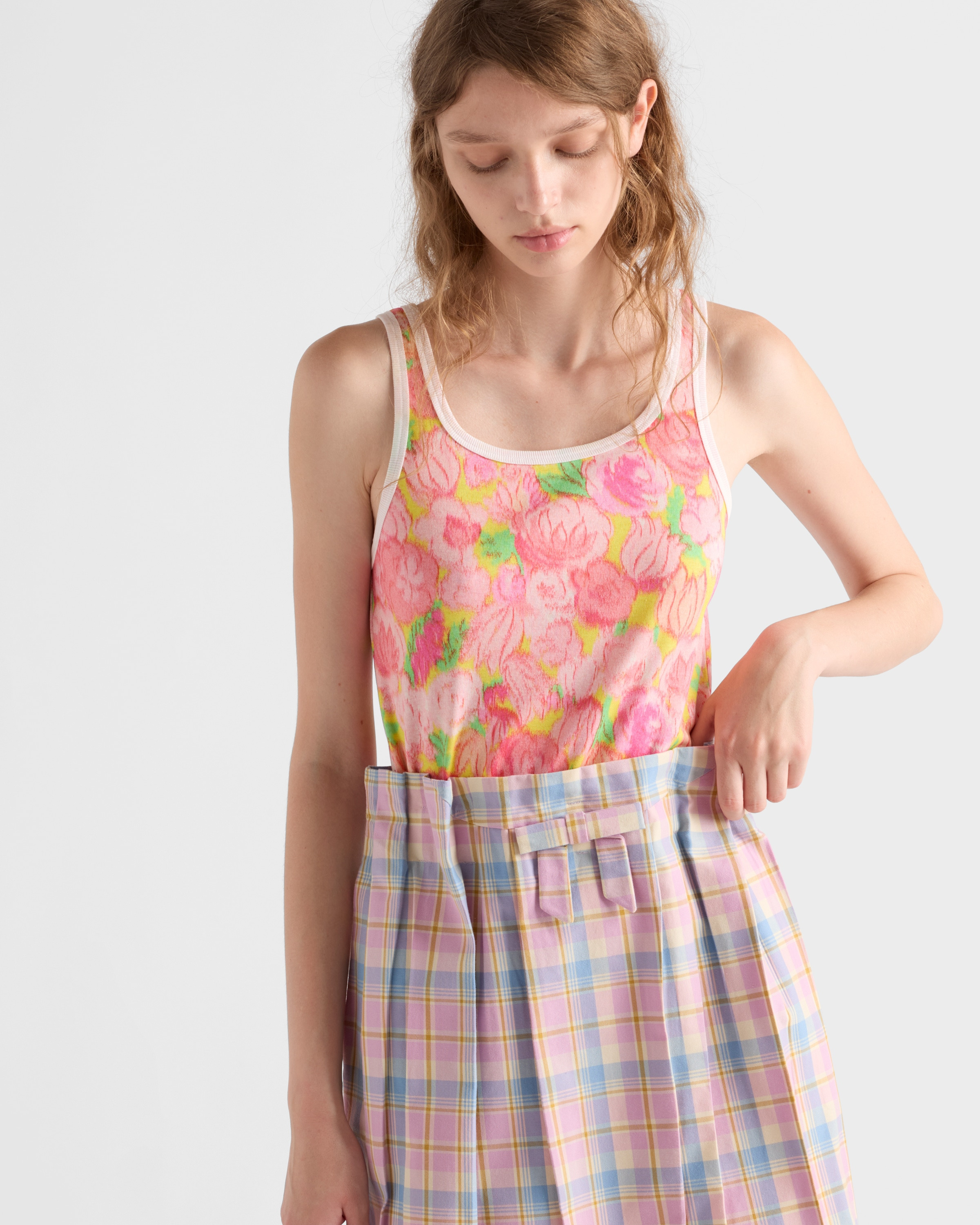 Printed ribbed knit cotton tank top - 4