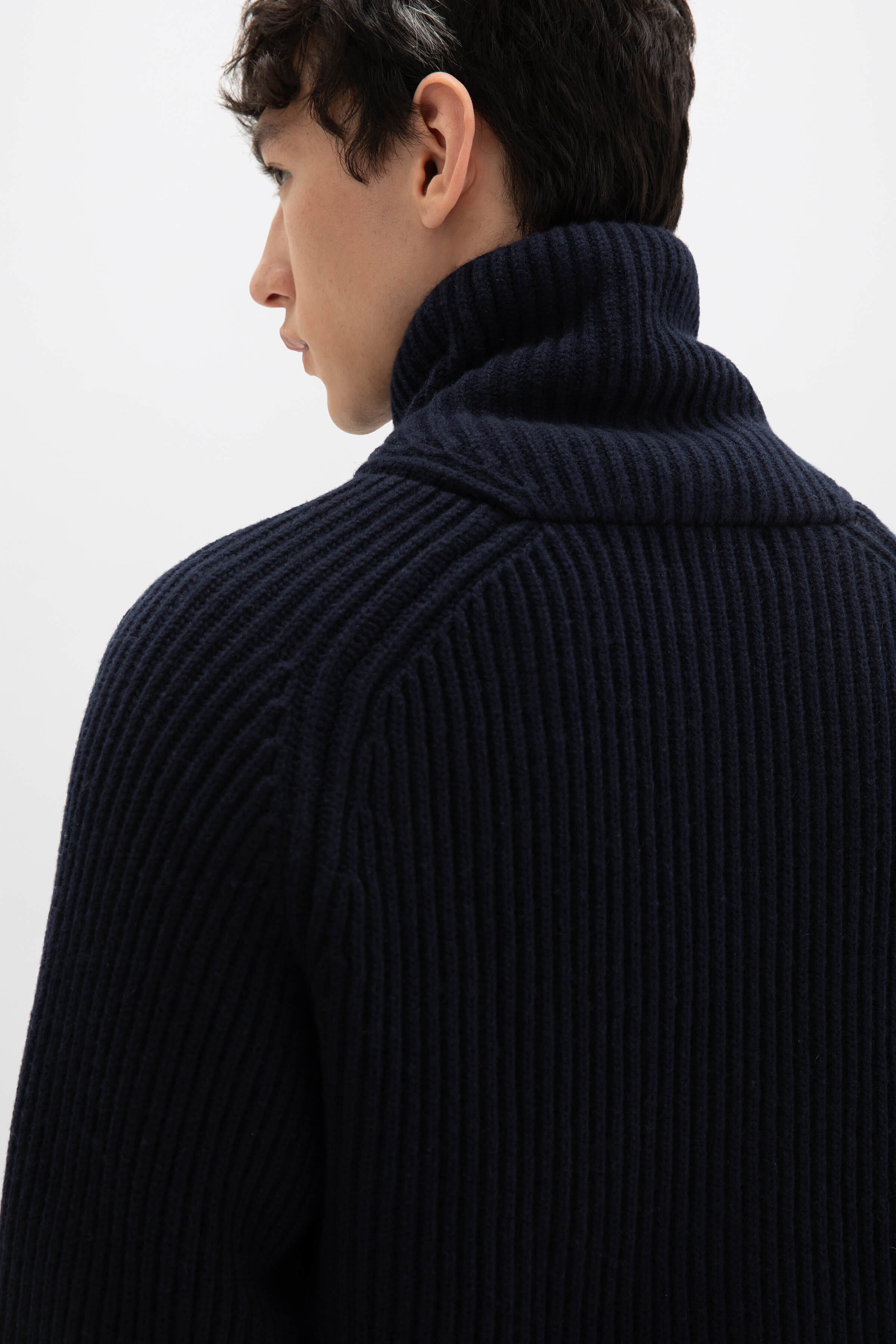 Shawl Collar Navy Cashmere Cardigan - 6