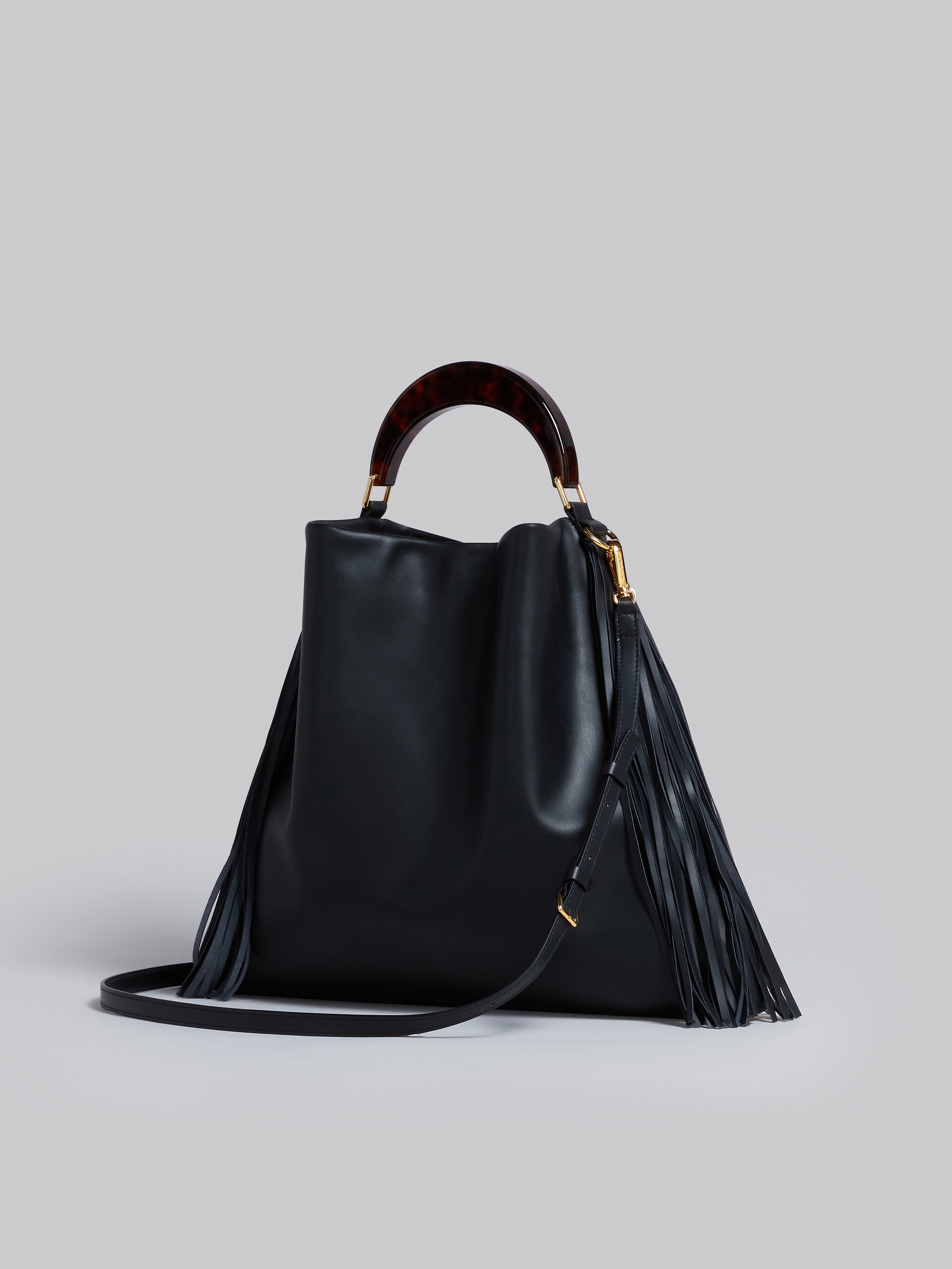 VENICE MEDIUM BAG IN BLACK LEATHER WITH FRINGES - 2