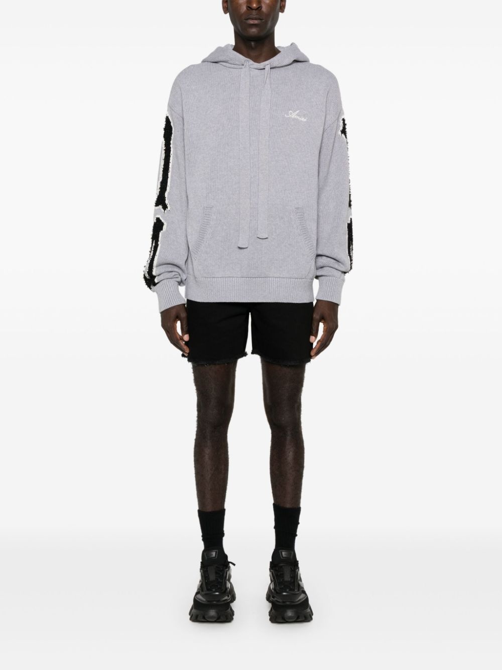 logo-embroidered knitted hoodie - 2