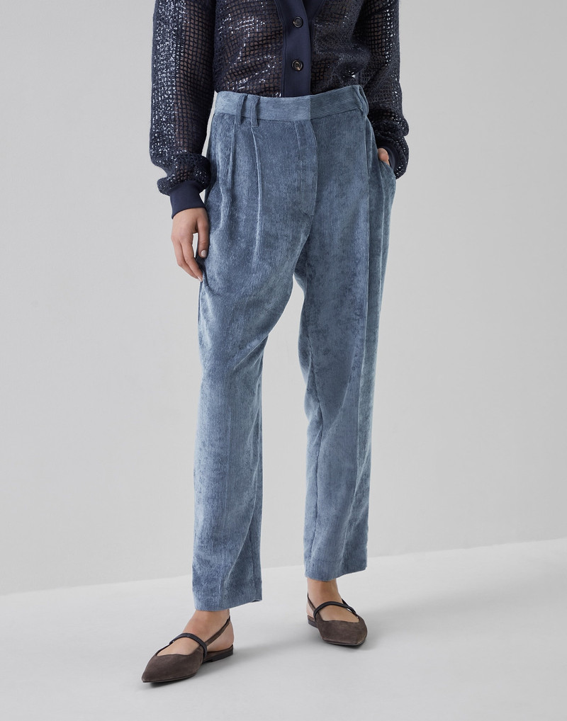 Hammered corduroy slouchy trousers with monili - 1