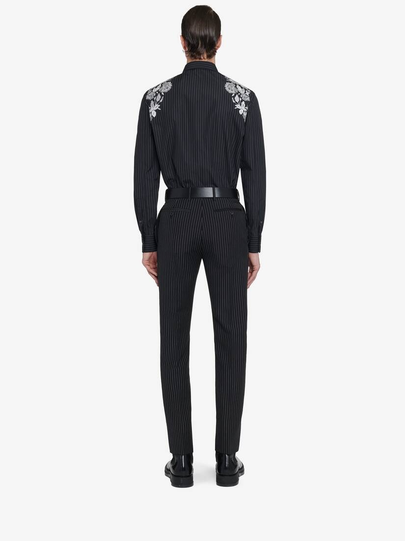 Men's Embroidered Harness Shirt in Black/white/silver - 5
