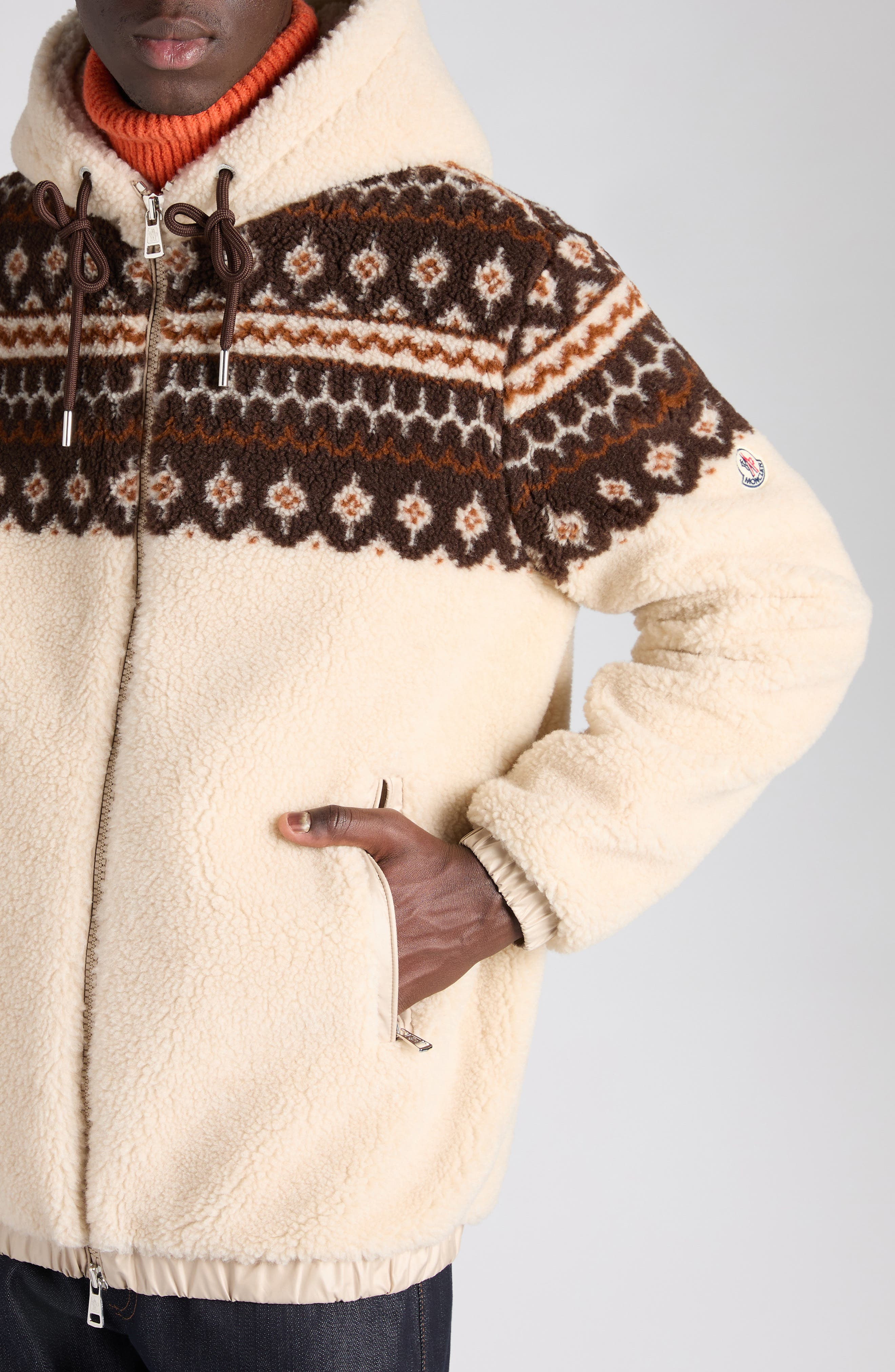 Moncler Fleece Hooded Jacket in Beige at Nordstrom - 4