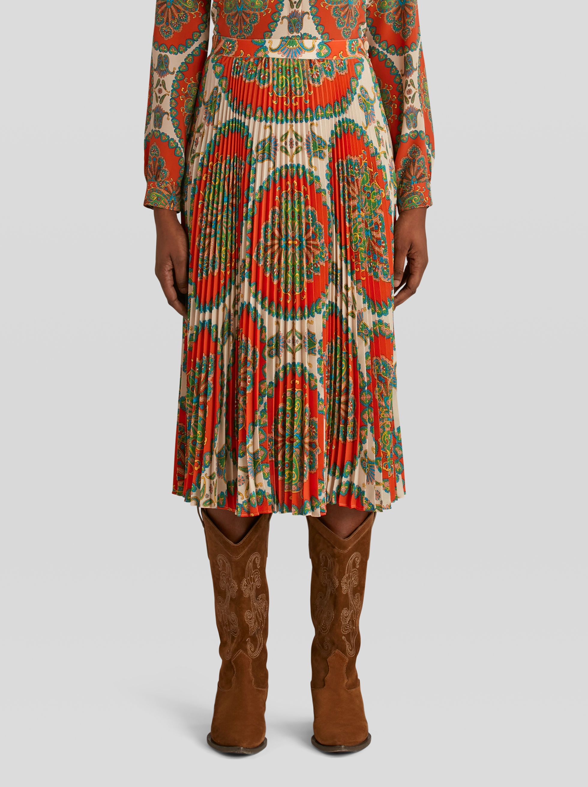 PAISLEY MEDALLION PLEATED SKIRT - 2