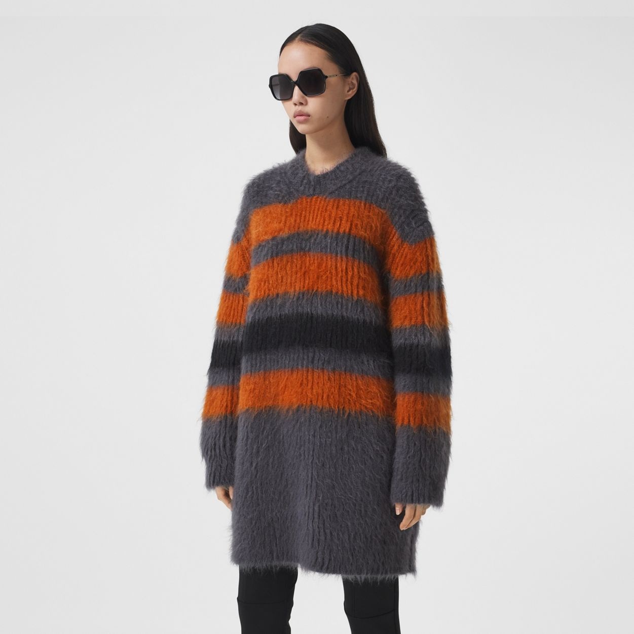 Stripe Intarsia Mohair Silk Oversized Sweater - 7