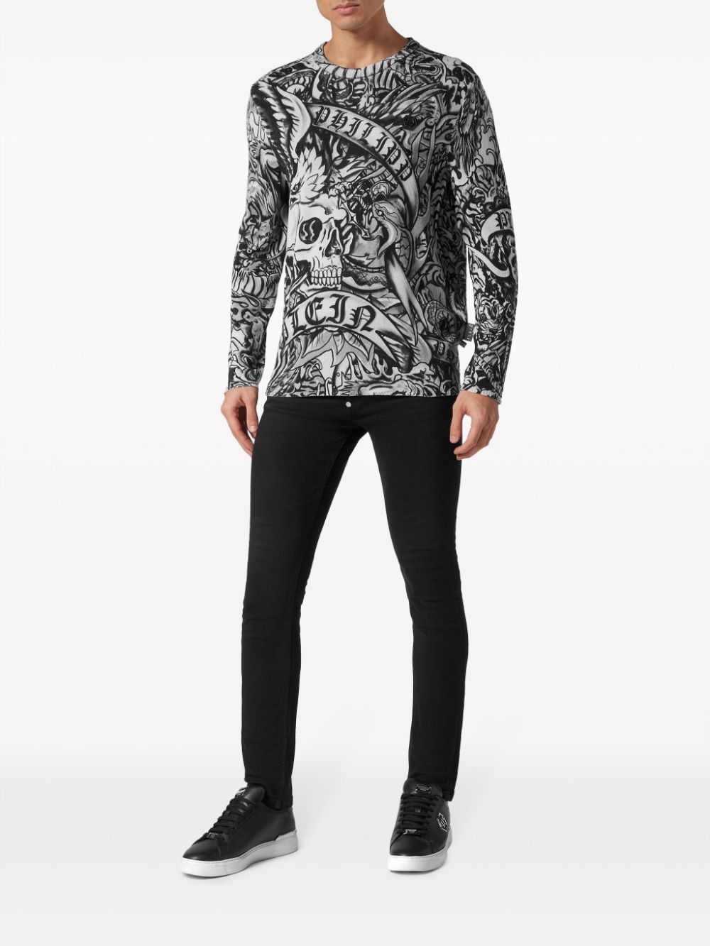 tattoo-print cashmere sweatshirt - 2