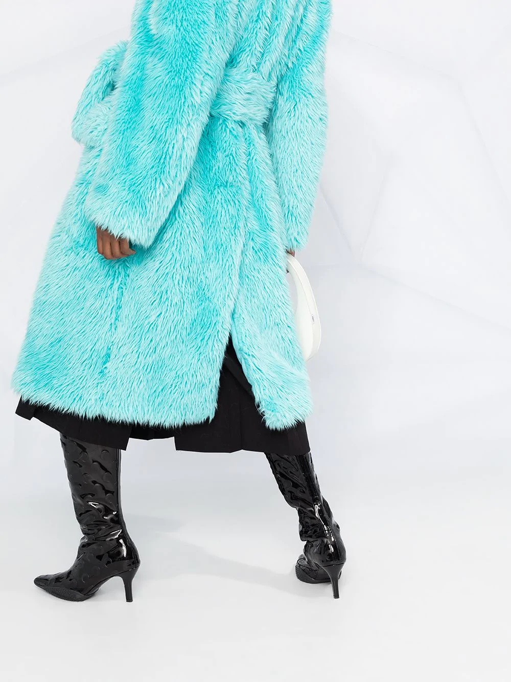 belted faux-fur coat - 3