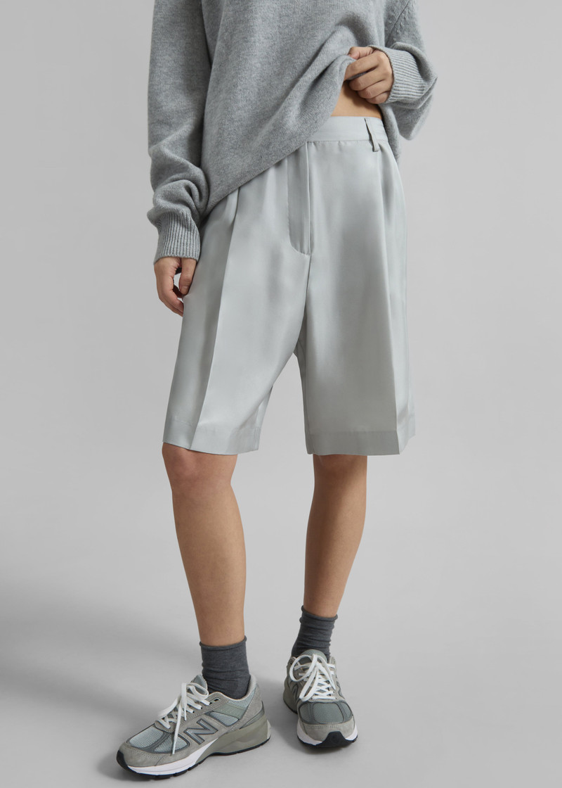 Marfa Pleated Silk Bermuda Shorts - Grey 4