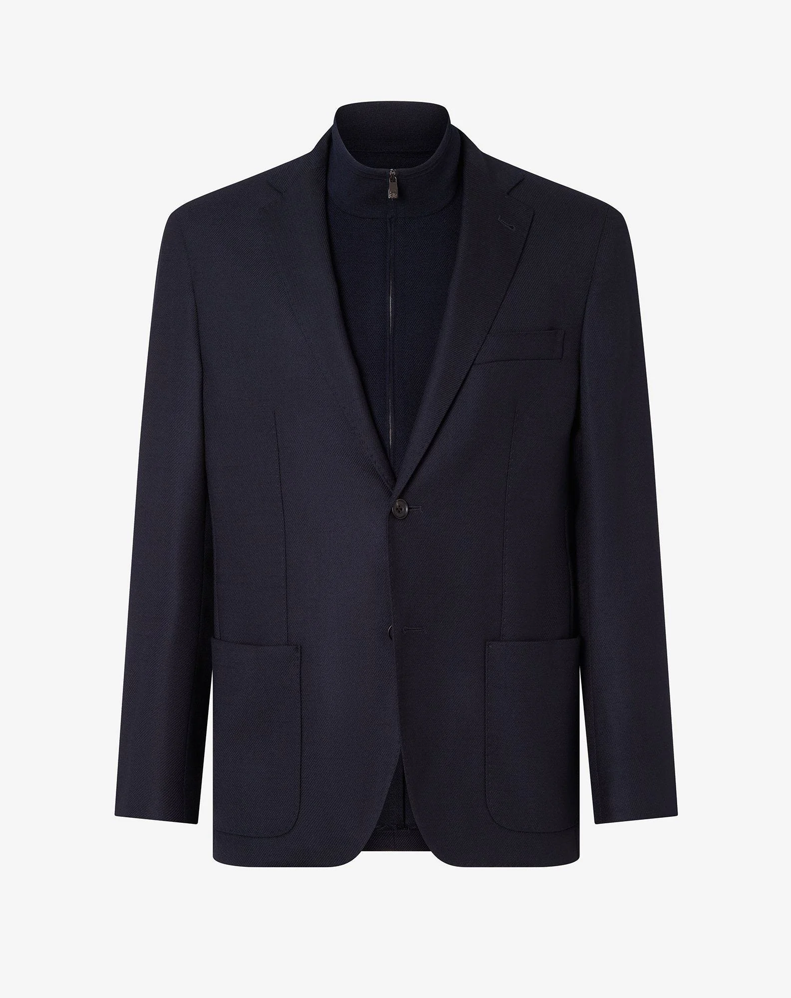 Blue single breasted stretch wool jacket with detachable vest - 1
