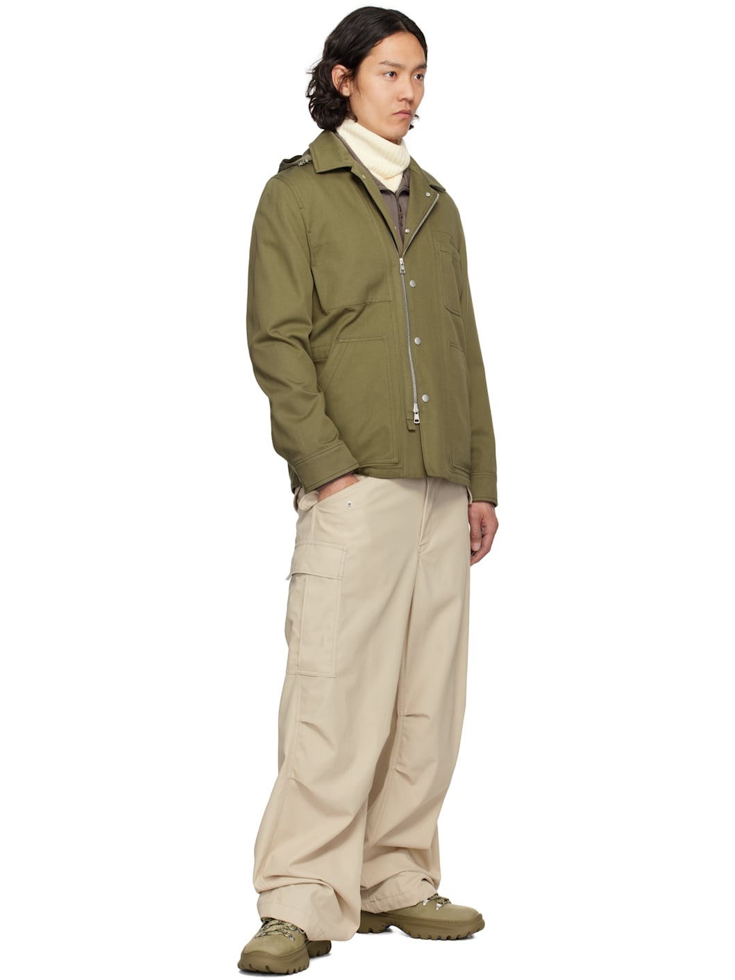 Khaki Guerledan Hooded Cotton Shirt Jacket - 4