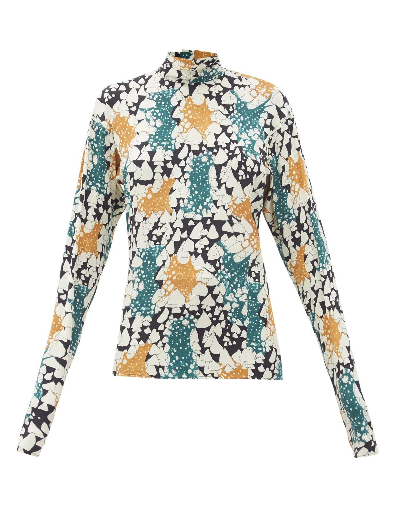 Roll-neck eruption-print silk-blend top - 1